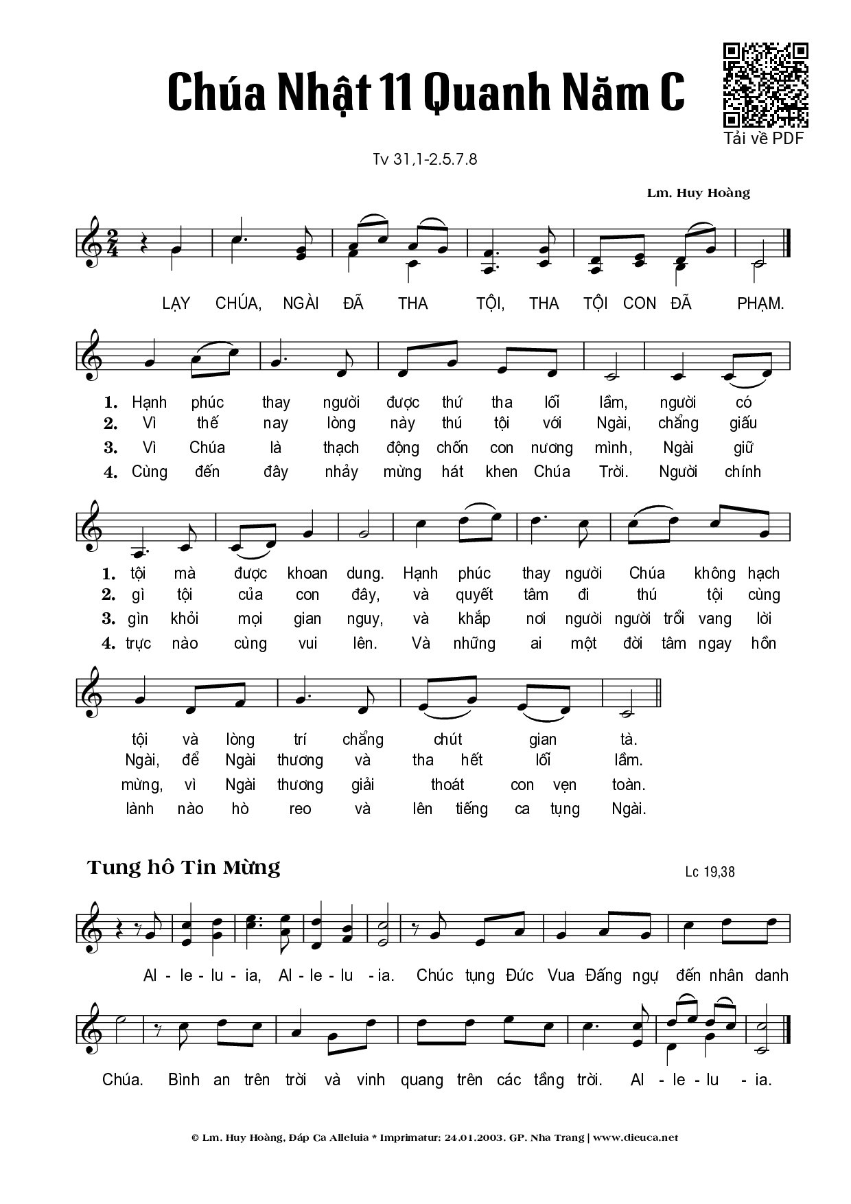 Sheet nhạc PDF bài Thánh Vịnh 31, Chúa Nhật 11C Thường Niên
