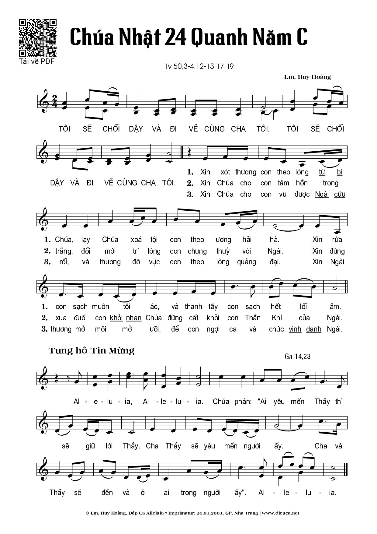 Trang 1 của Sheet nhạc PDF bài hát Thánh Vịnh 50, Chúa Nhật 24C Thường Niên - Huy Hoàng