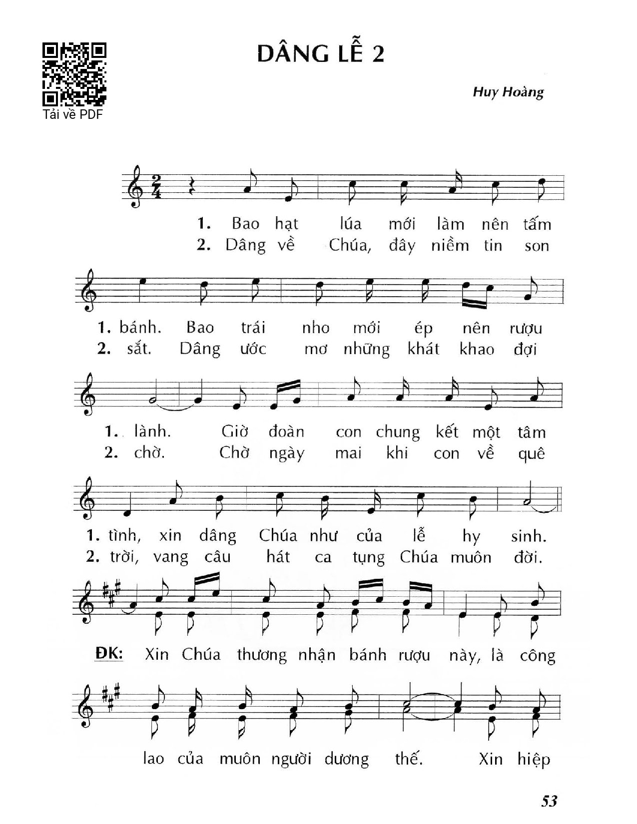 Trang 1 của Sheet nhạc PDF bài hát Dâng lễ /2 - Huy Hoàng