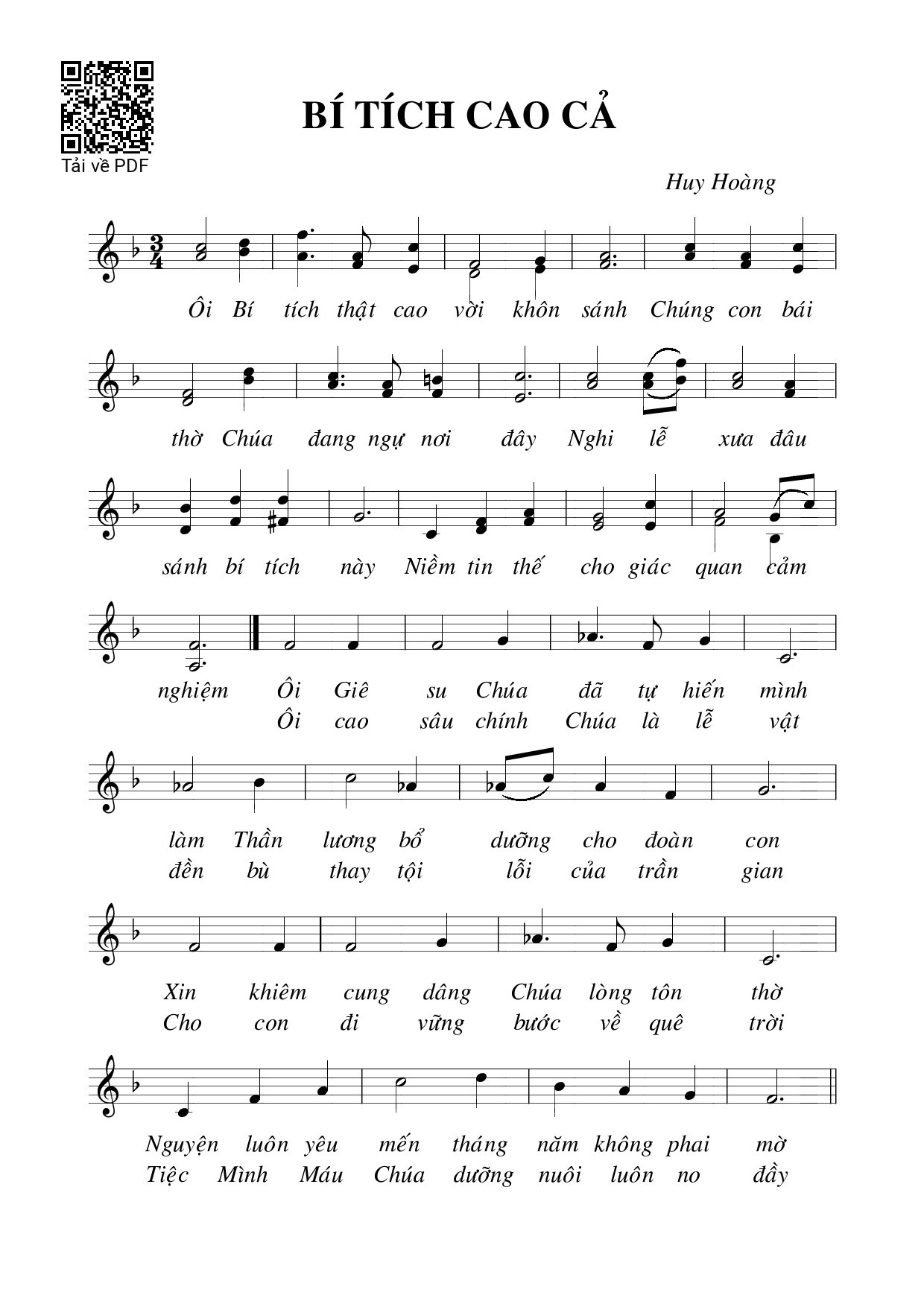 Trang 1 của Sheet nhạc PDF bài hát Bí tích cao cả - Huy Hoàng