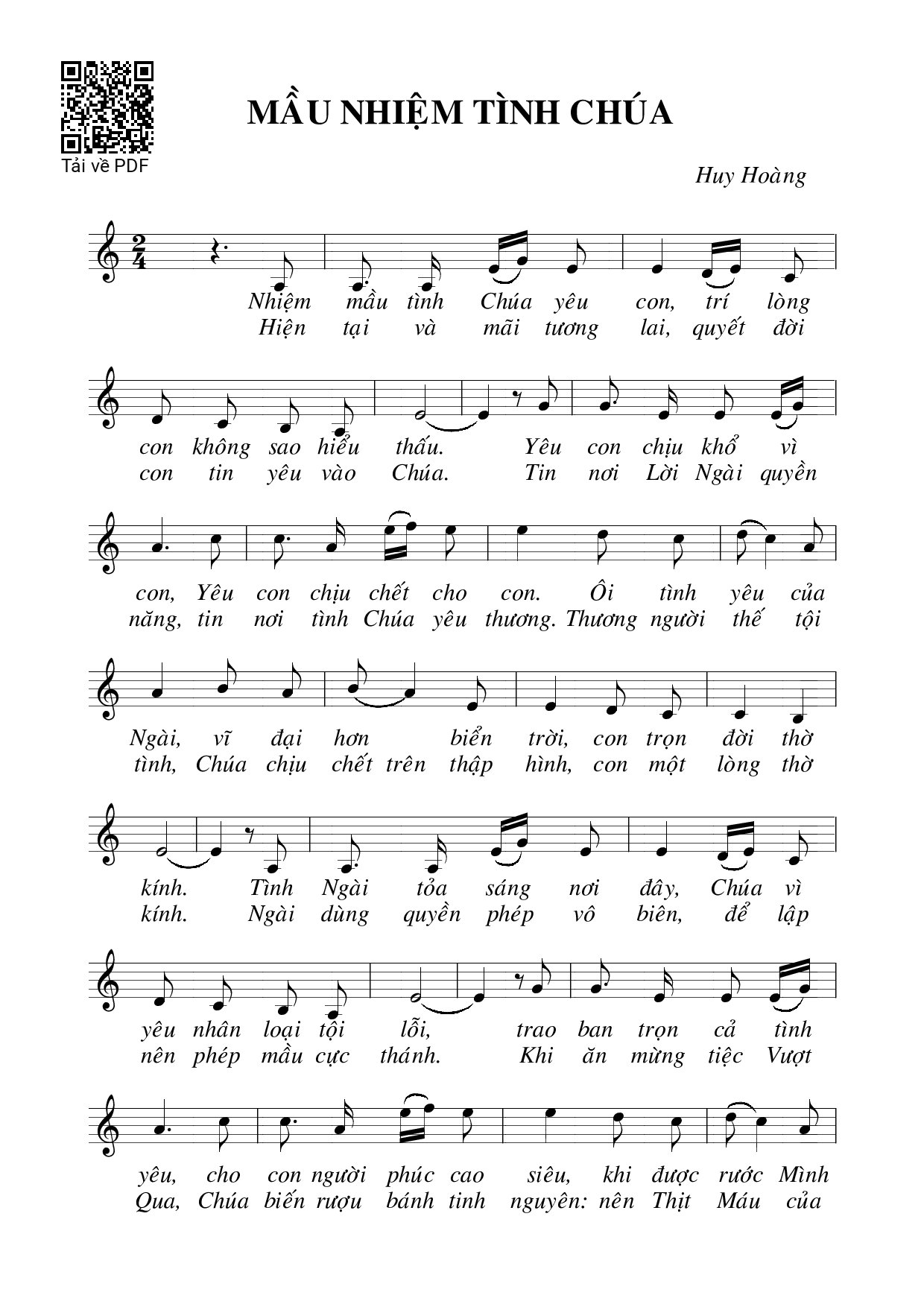 Sheet nhạc PDF bài Mầu nhiệm tình Chúa
