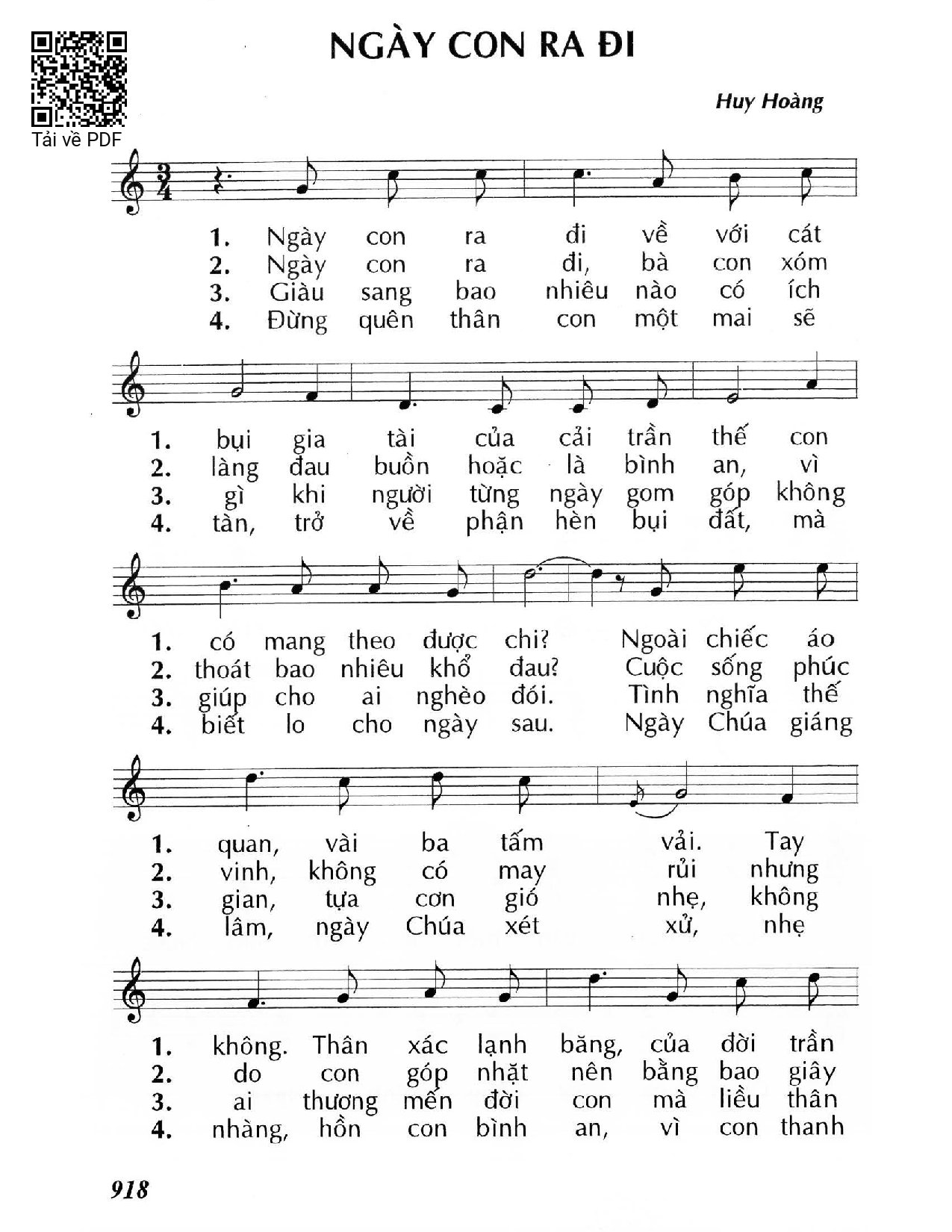Trang 1 của Sheet nhạc PDF bài hát Ngày con ra đi - Huy Hoàng