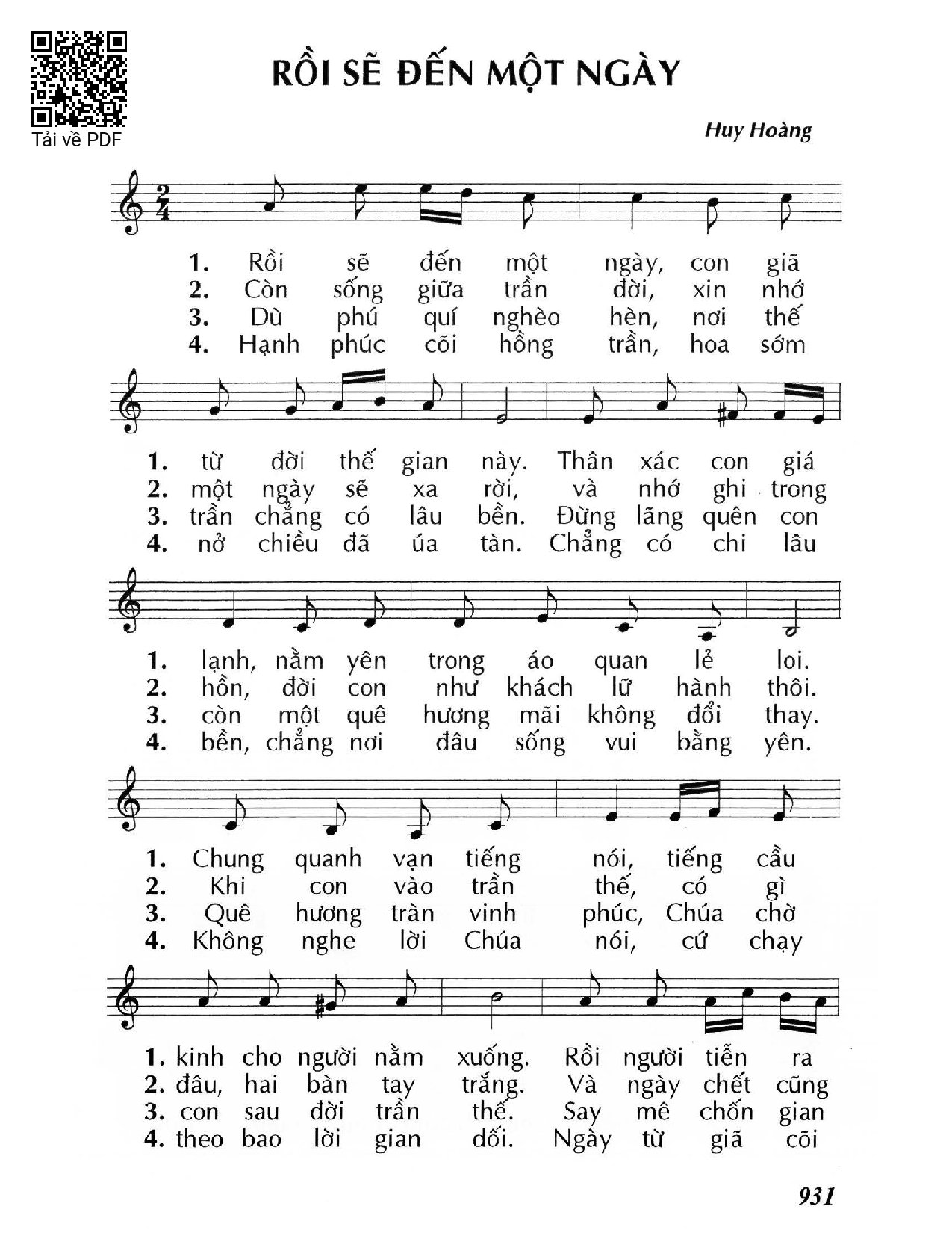 Sheet nhạc PDF bài Rồi sẽ đến một ngày