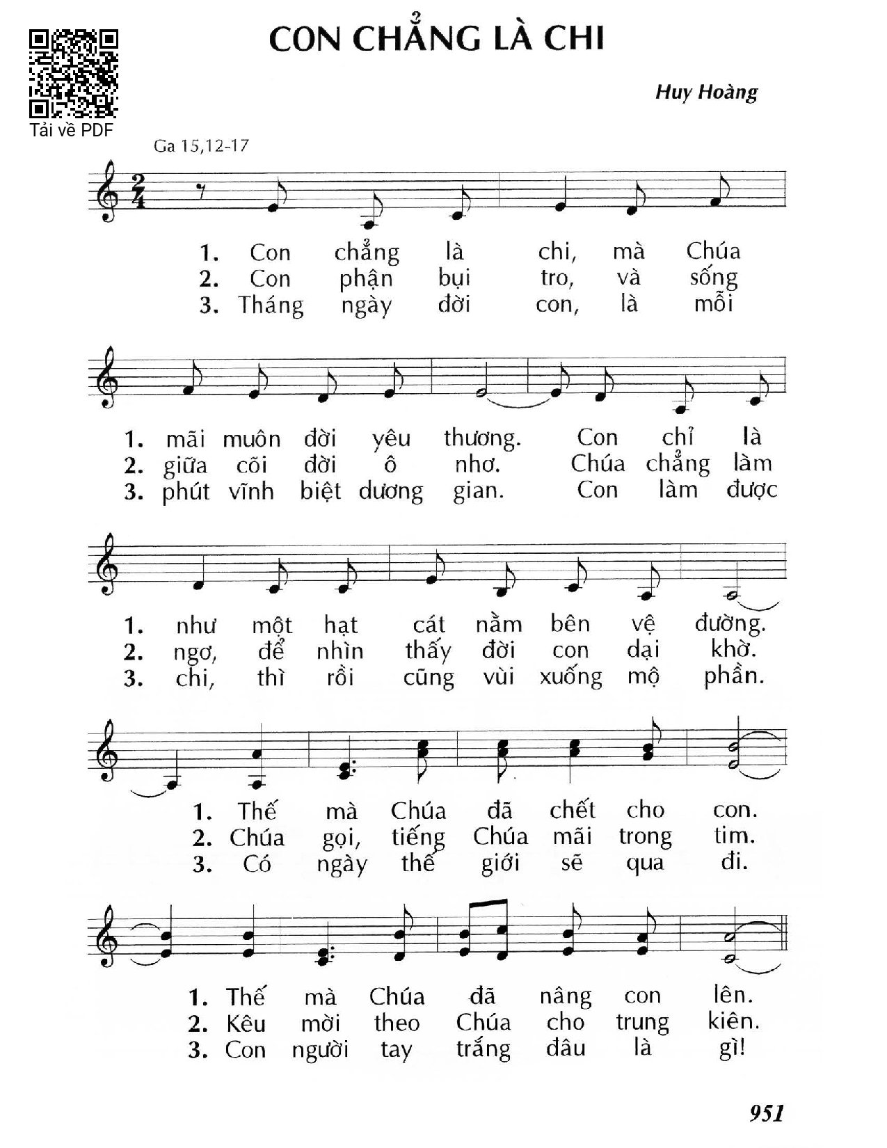 Trang 1 của Sheet nhạc PDF bài hát Con chẳng là chi - Huy Hoàng