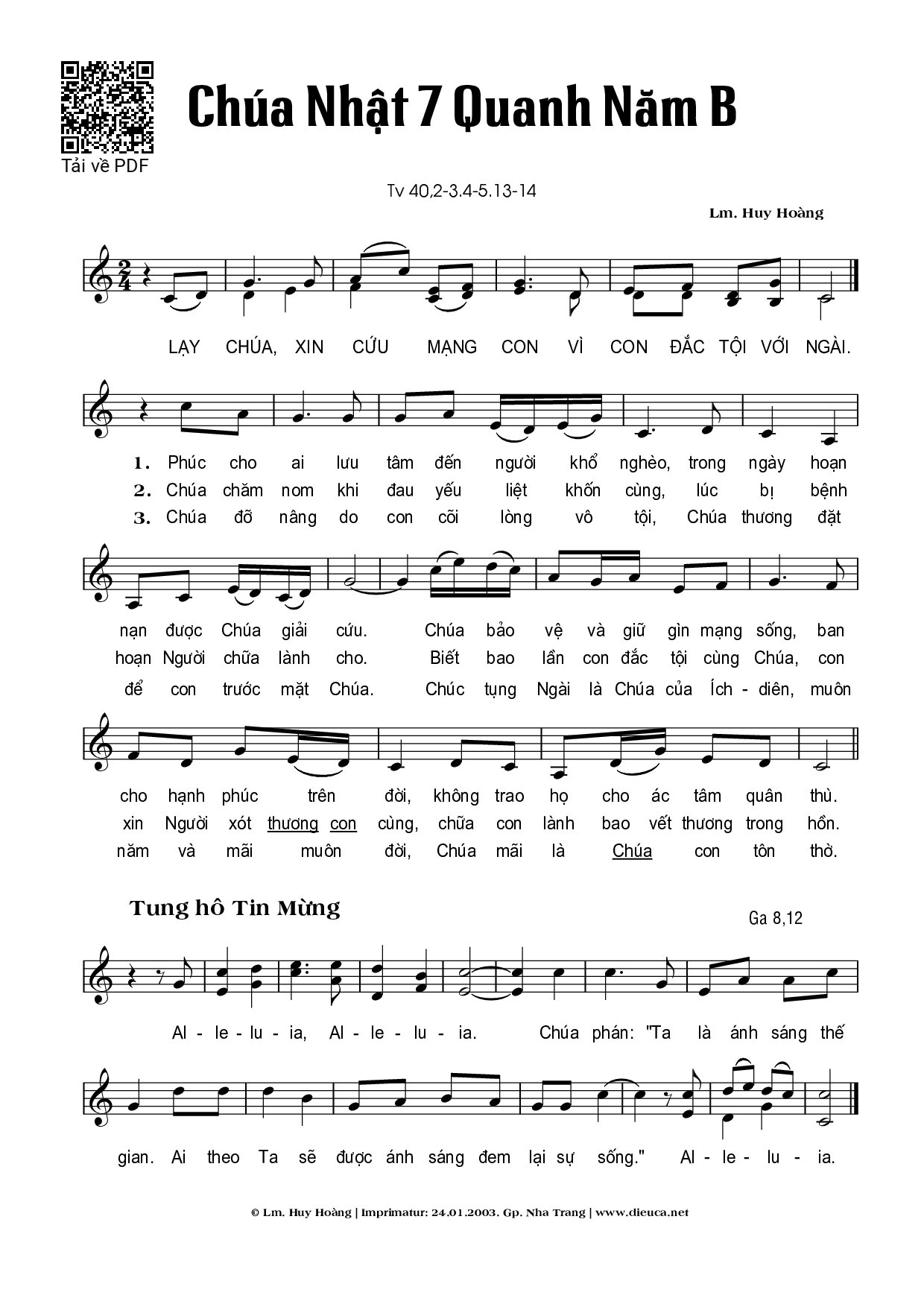 Trang 1 của Sheet nhạc PDF bài hát Chúa Nhật 7B Thường Niên (Thánh Vịnh 40) - Huy Hoàng