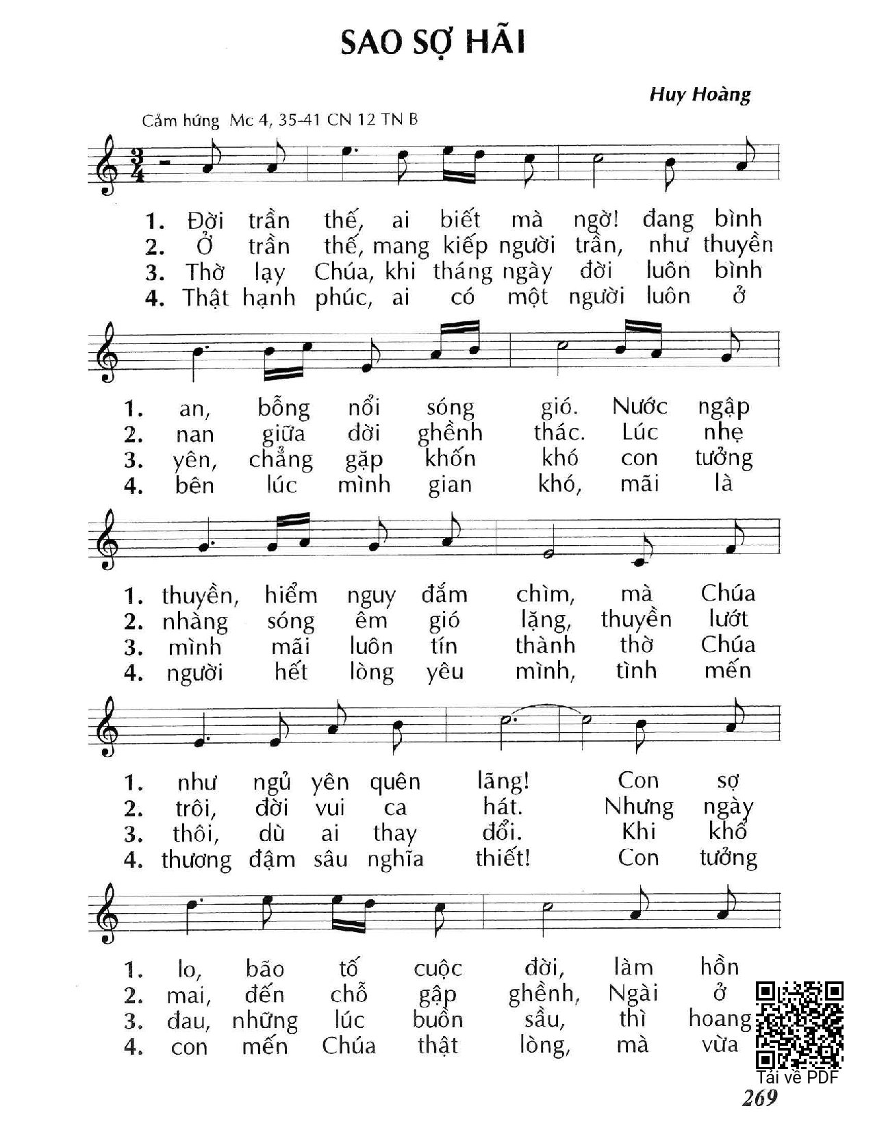 Trang 1 của Sheet nhạc PDF bài hát Sao sợ hãi (Mc. 4) - Huy Hoàng