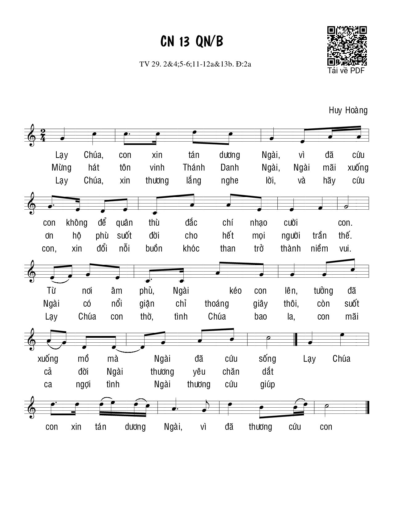 Trang 1 của Sheet nhạc PDF bài hát Chúa Nhật 13B Thường Niên (Thánh Vịnh 29) - Huy Hoàng