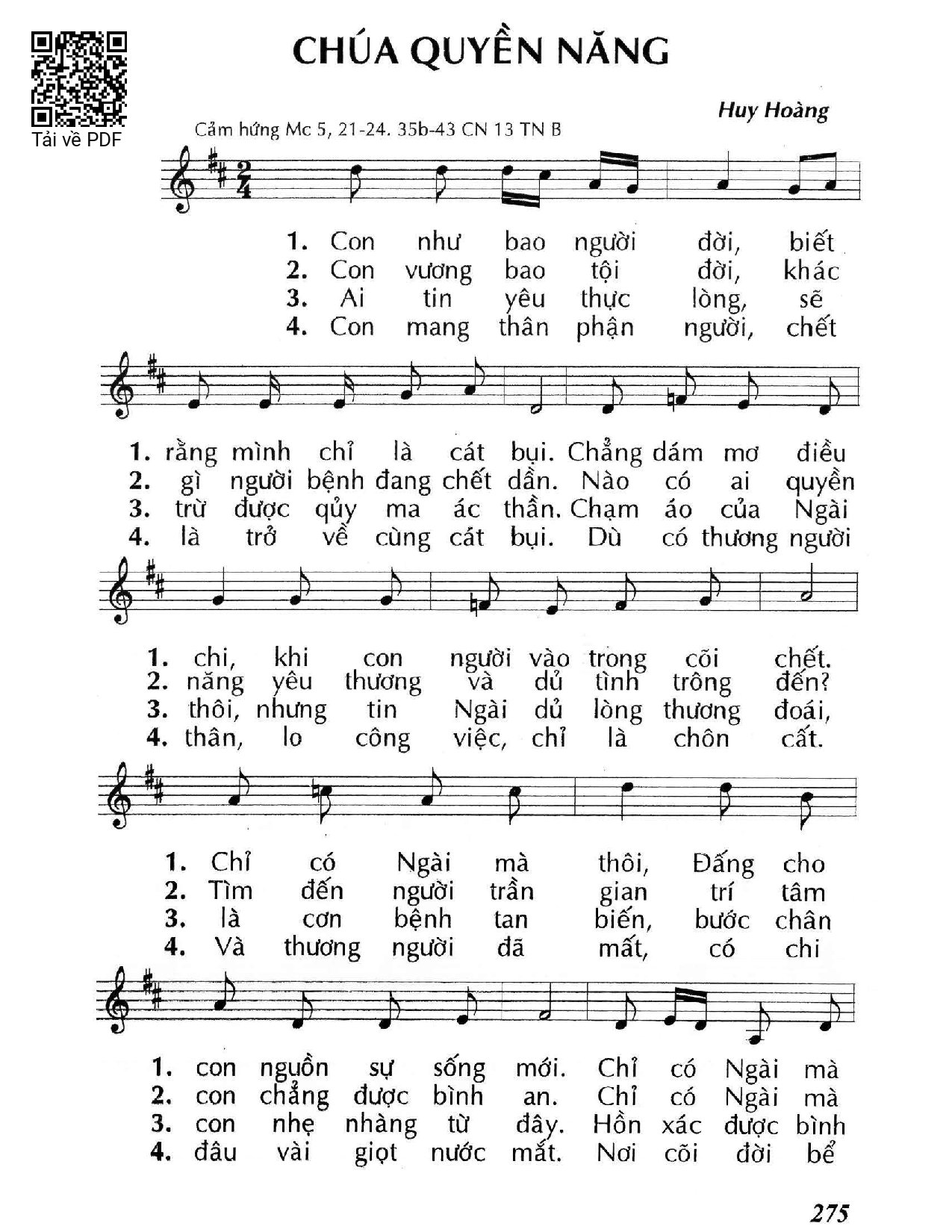 Sheet nhạc PDF bài Chúa quyền năng (Mc. 5)
