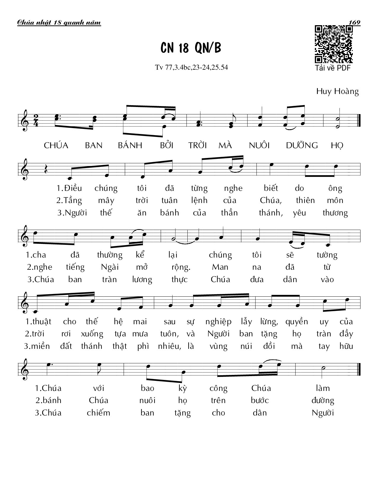 Trang 1 của Sheet nhạc PDF bài hát Chúa Nhật 18B Thường Niên (Thánh Vịnh 77) - Huy Hoàng
