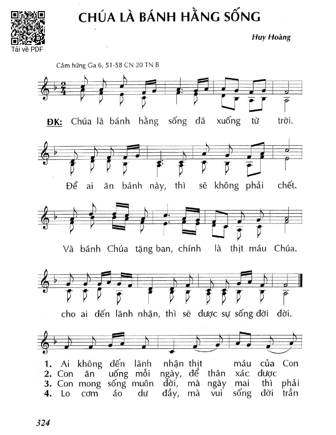 Trang 1 của Sheet nhạc PDF bài hát Chúa là Bánh Hằng Sống (Ga. 6) - Huy Hoàng