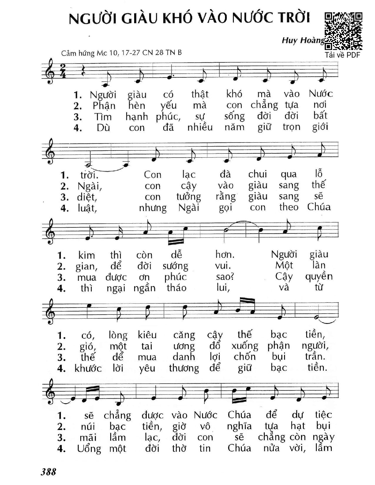 Sheet nhạc PDF bài Người giàu khó vào Nước Trời (Mc. 10)