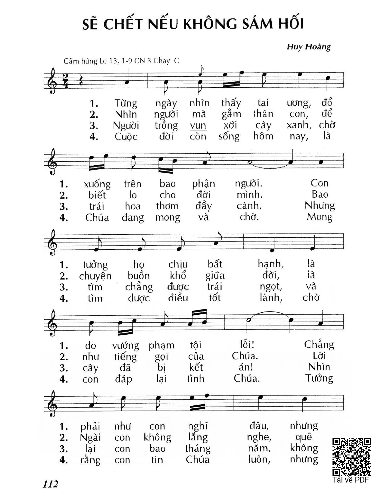 Sheet nhạc PDF bài Sẽ chết nếu không sám hối (Lc. 13)