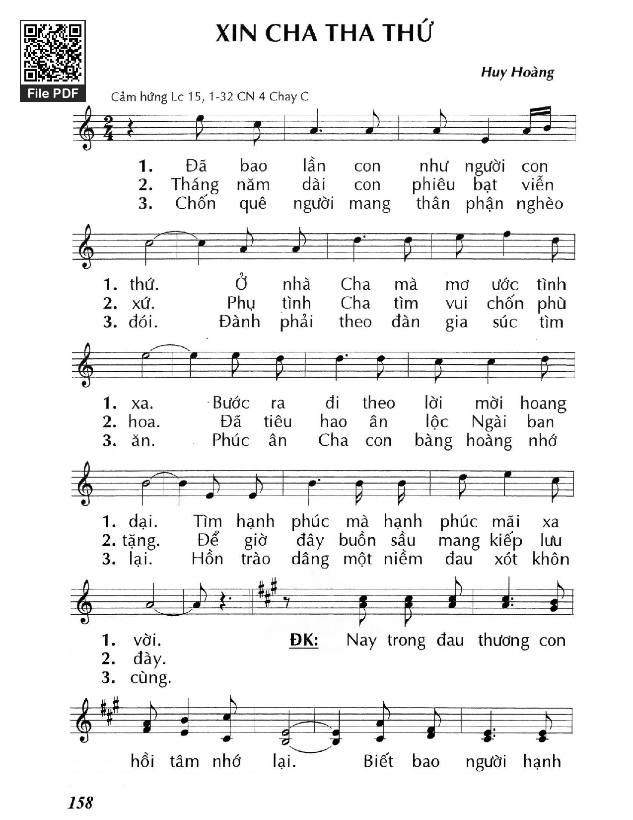 Sheet nhạc PDF bài Xin Cha tha thứ (Lc. 15)