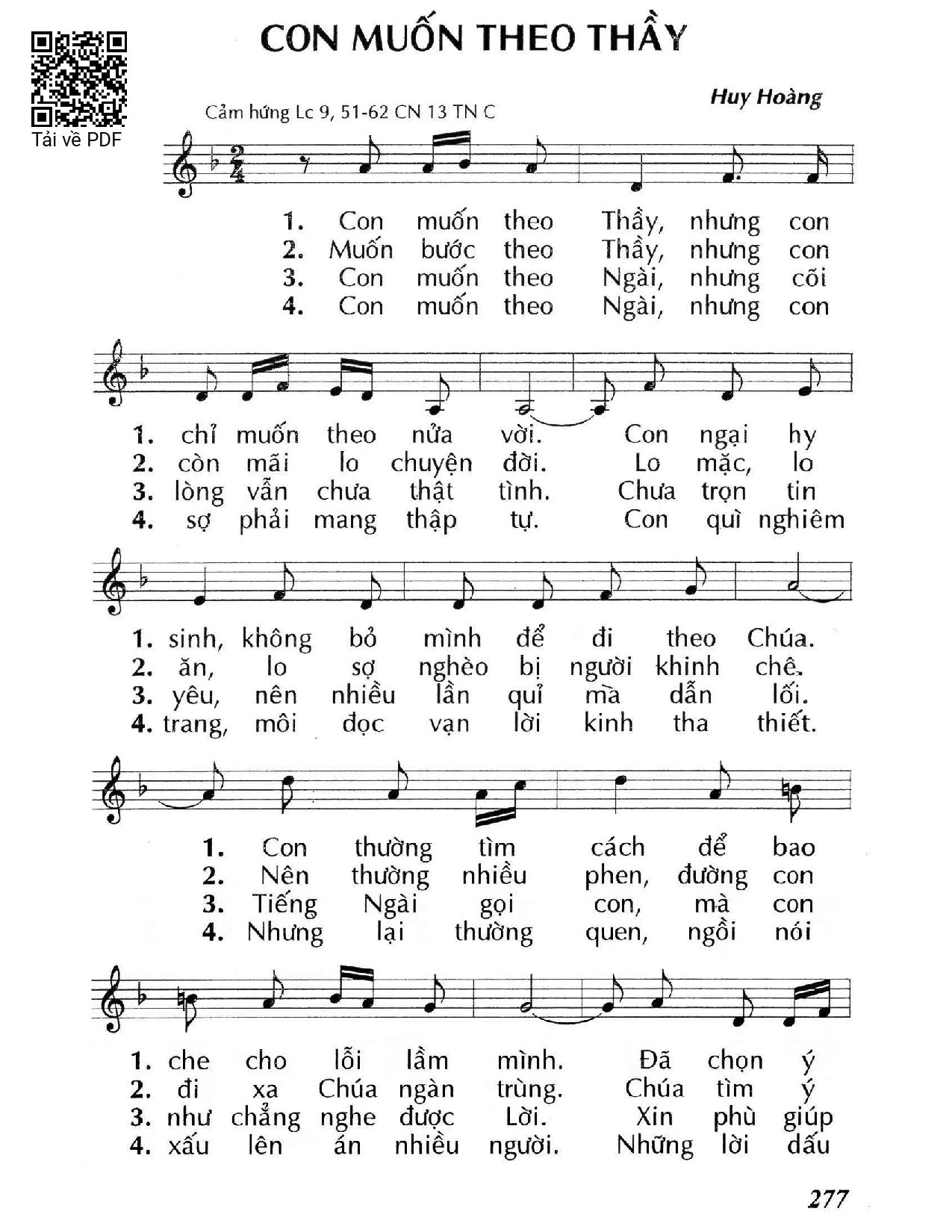 Sheet nhạc PDF bài Con muốn theo Thầy (Lc. 9)