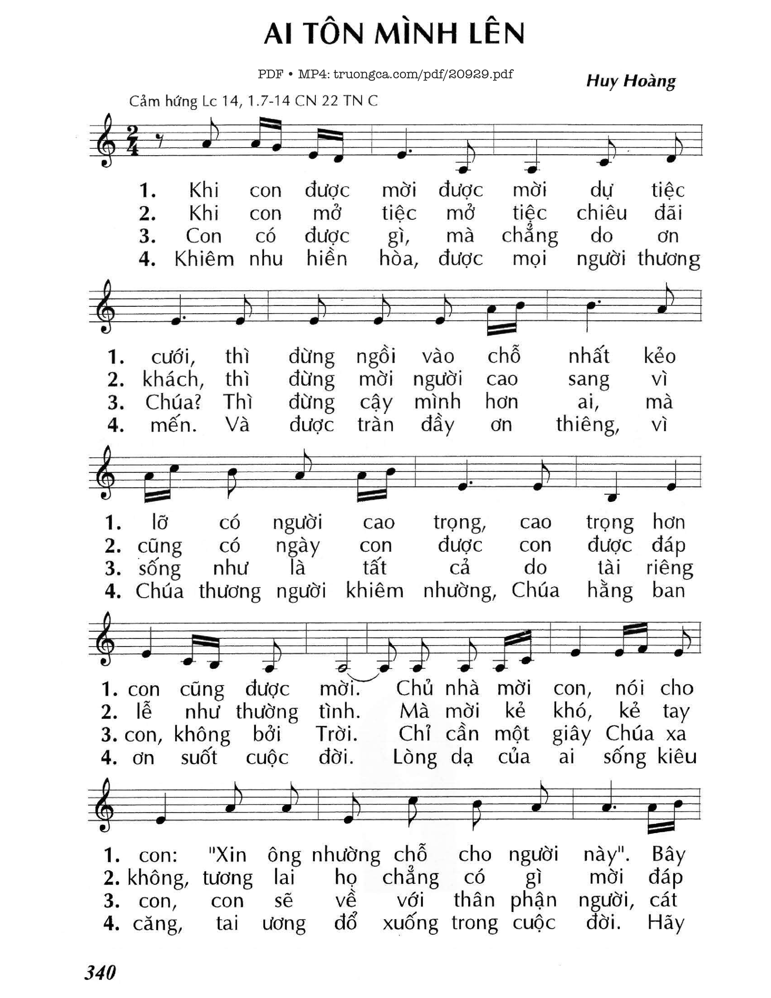 Trang 1 của Sheet nhạc PDF bài hát Ai tôn mình lên (Lc. 14) - Huy Hoàng