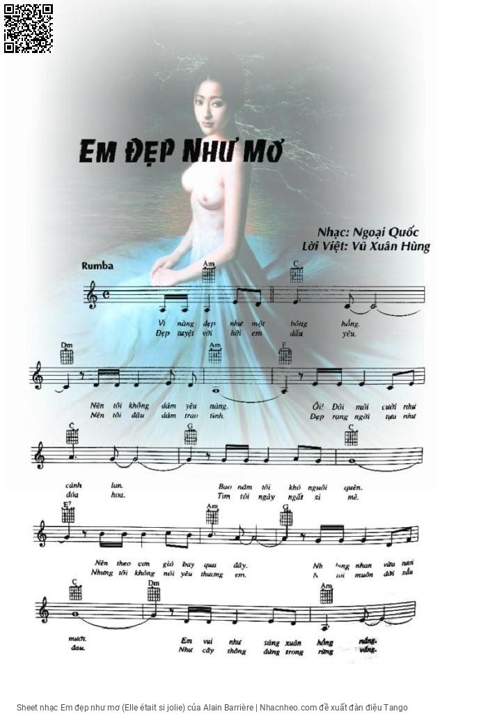 Trang 1 của Sheet nhạc PDF bài hát Em đẹp như mơ (Elle était si jolie) - Alain Barrière, 1. Vì nàng  đẹp như một  bông hồng. Nên tôi không dám yêu  nàng Ôi đôi môi cười như  cánh lan