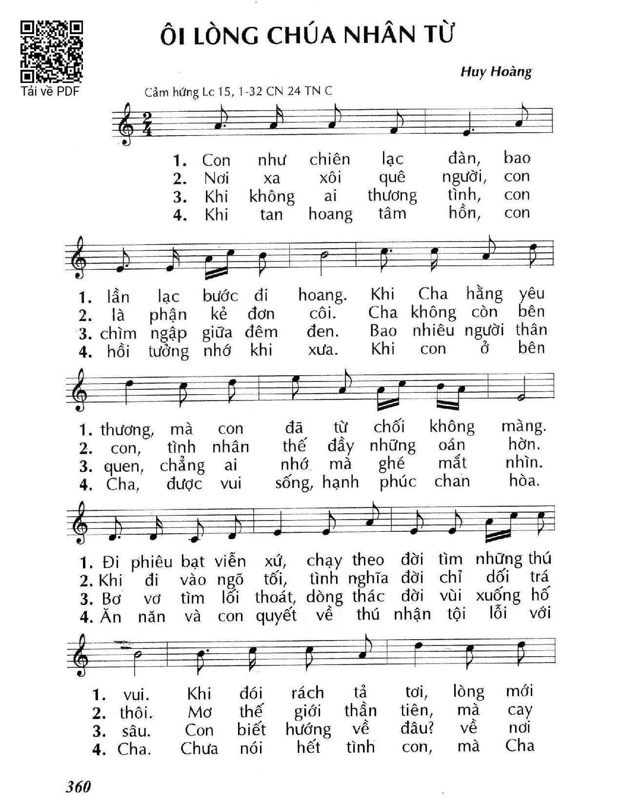 Sheet nhạc PDF bài Ôi lòng Chúa nhân từ (Lc. 15)