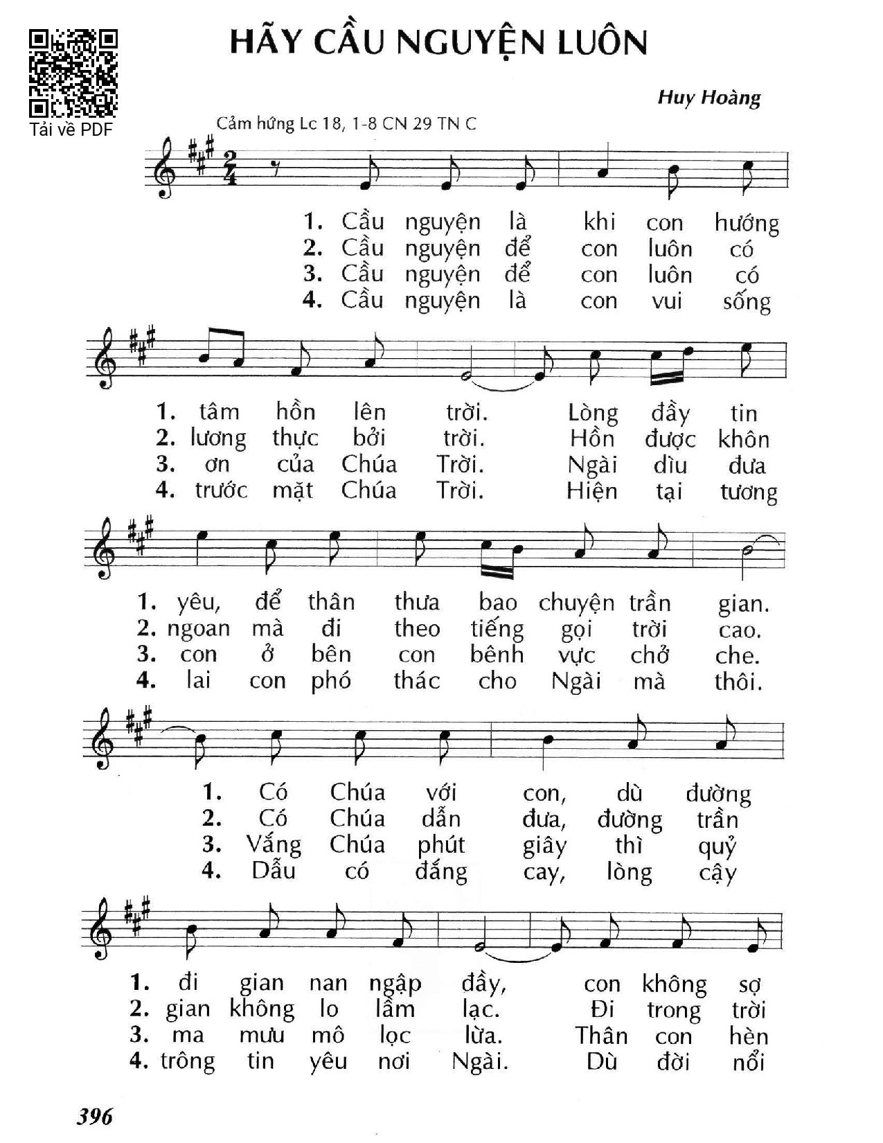 Sheet nhạc PDF bài Hãy cầu nguyện luôn (Lc. 18)
