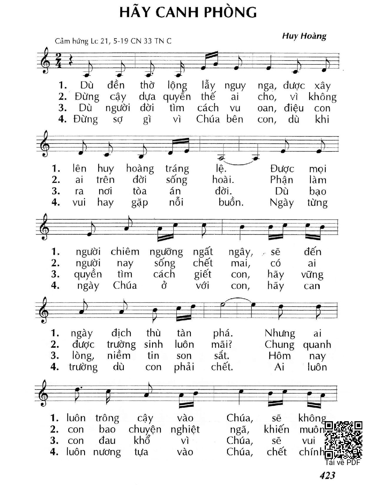 Trang 1 của Sheet nhạc PDF bài hát Hãy canh phòng (Lc. 21) - Huy Hoàng