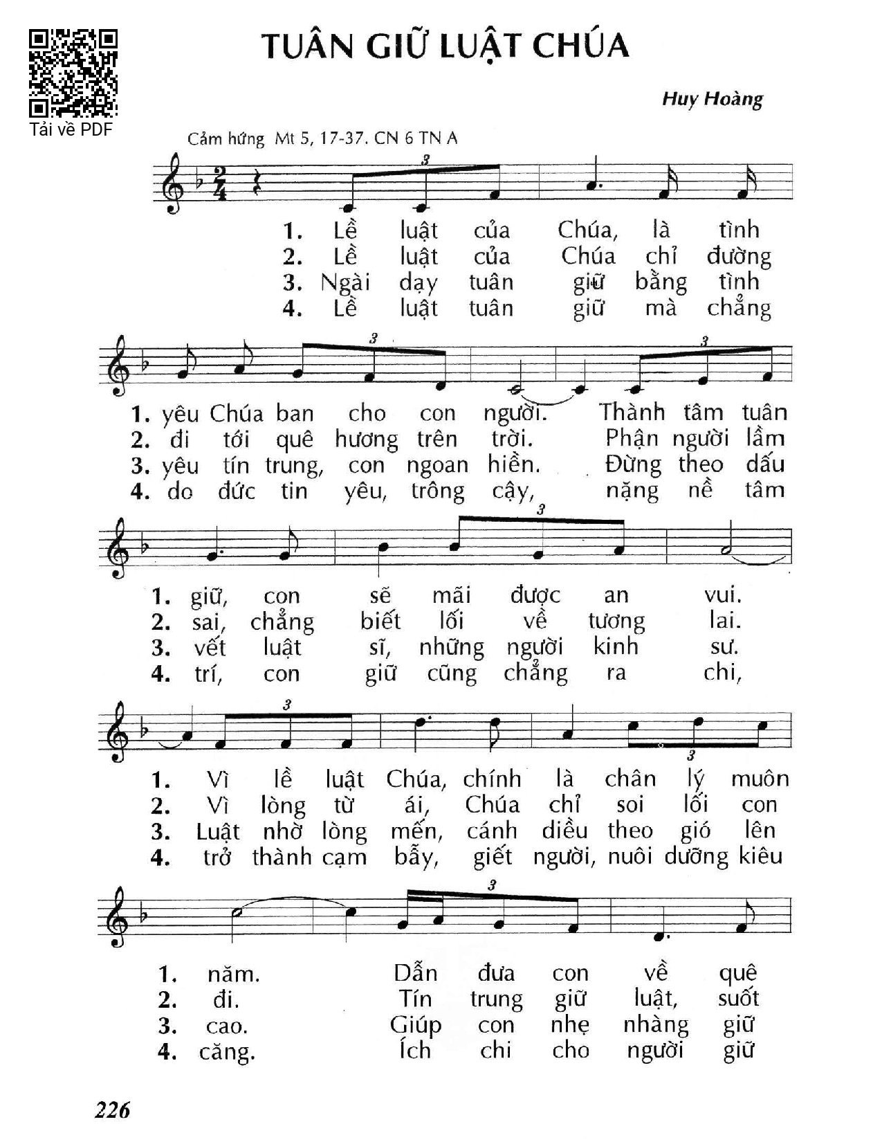 Sheet nhạc PDF bài Tuân giữ luật Chúa (Mt. 5)