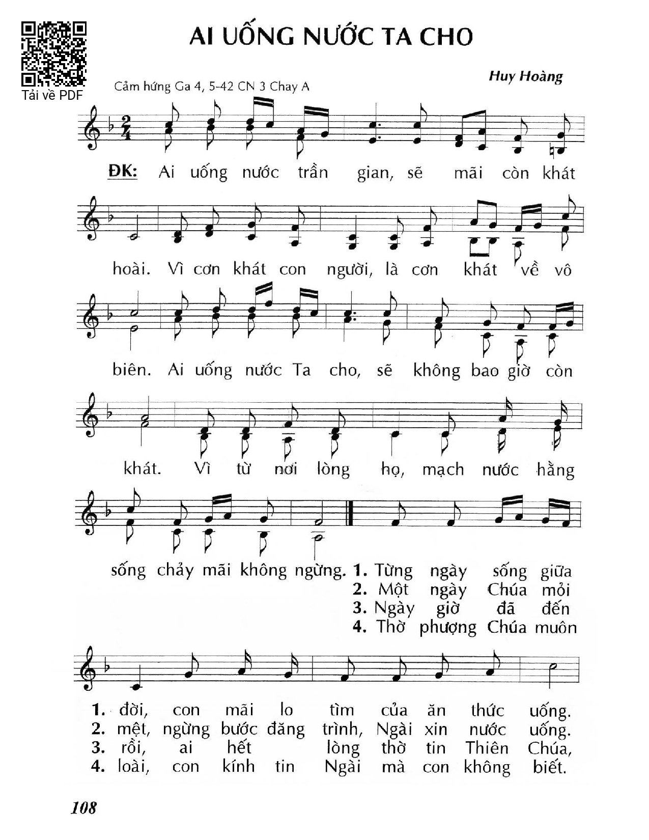 Sheet nhạc PDF bài Ai uống nước Ta cho (Ga. 4)