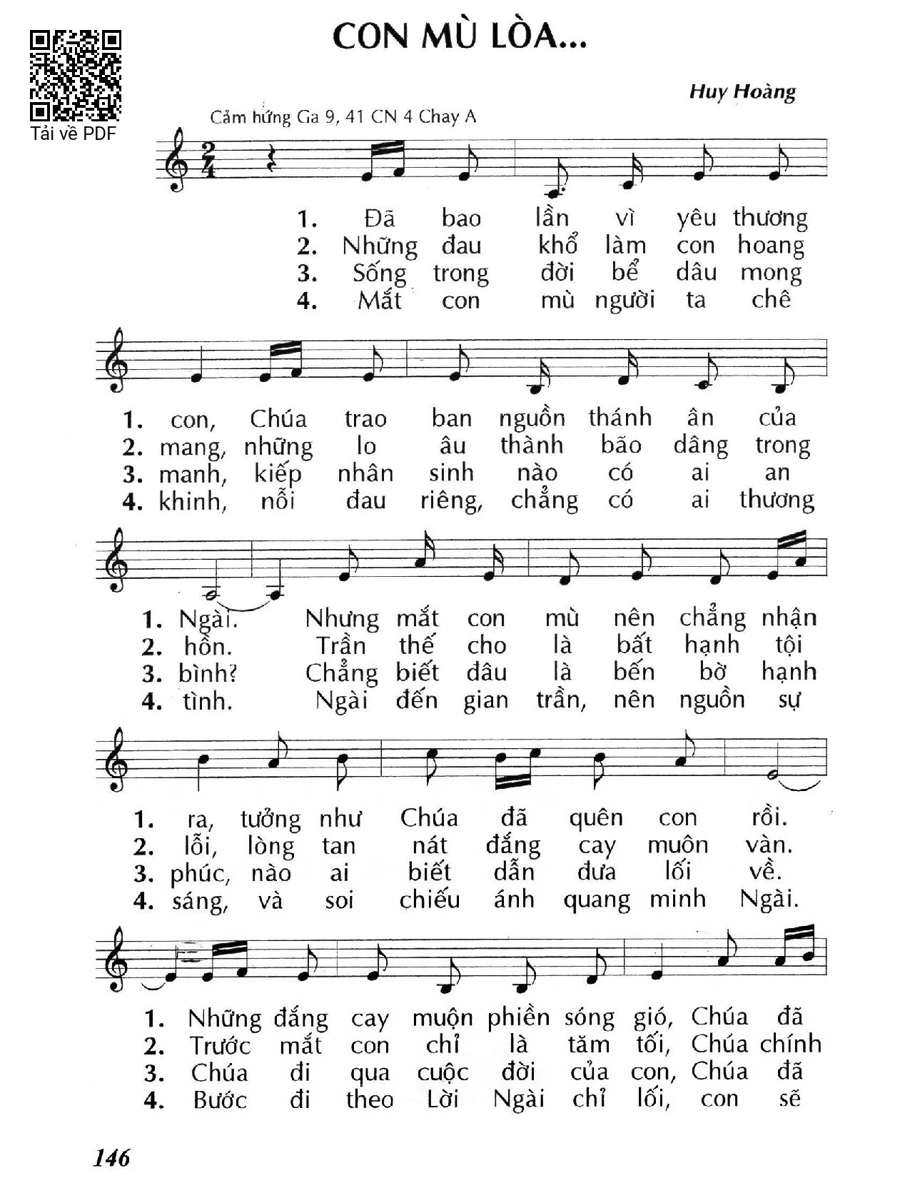 Trang 1 của Sheet nhạc PDF bài hát Con mù lòa… (Ga. 9) - Huy Hoàng