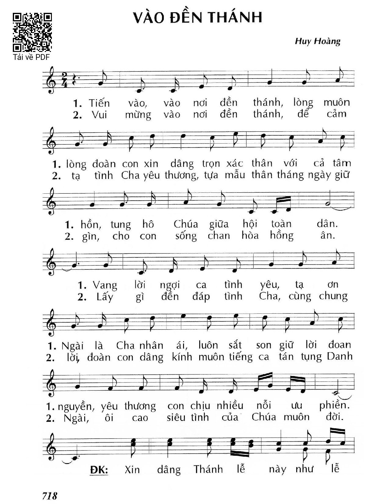 Trang 1 của Sheet nhạc PDF bài hát Vào đền thánh - Huy Hoàng