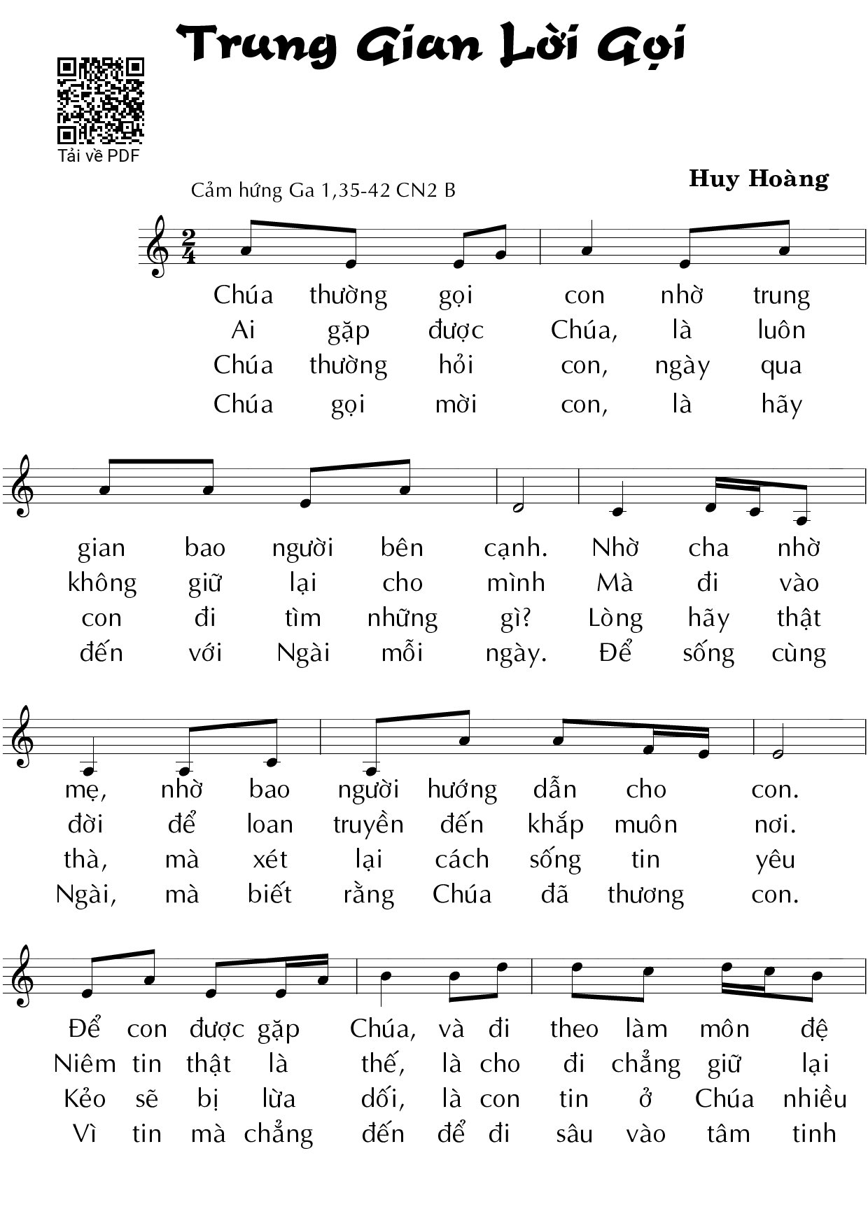 Sheet nhạc PDF bài Trung gian lời gọi