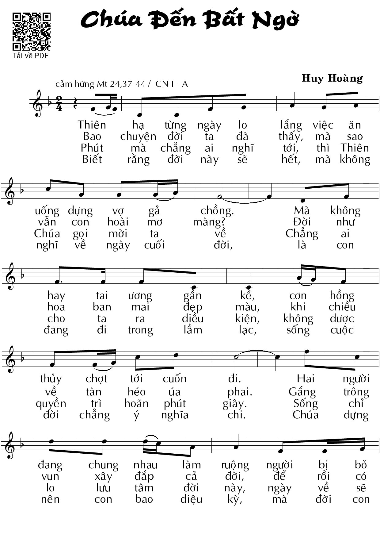 Sheet nhạc PDF bài Chúa đến bất ngờ