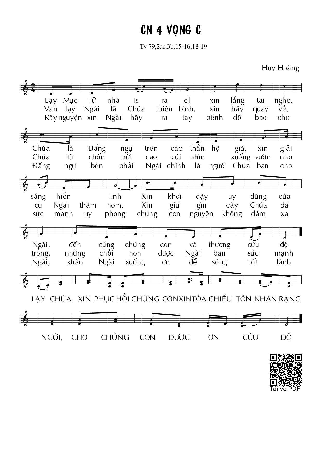 Trang 1 của Sheet nhạc PDF bài hát Chúa nhật 4C Mùa Vọng - Huy Hoàng