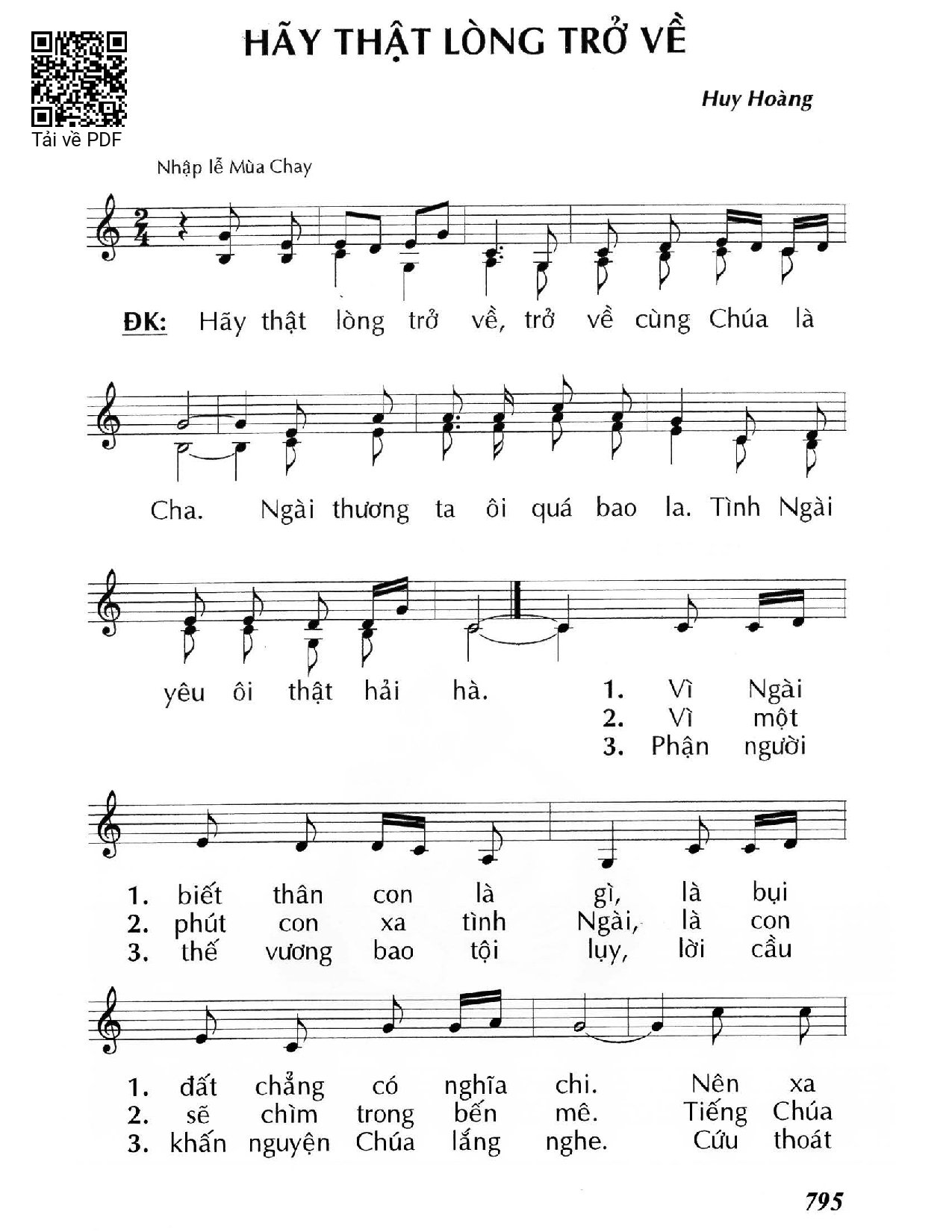 Sheet nhạc PDF bài Hãy thật lòng trở về