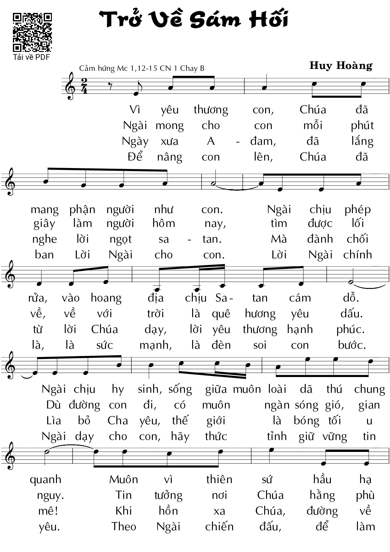 Sheet nhạc PDF bài Trở về sám hối