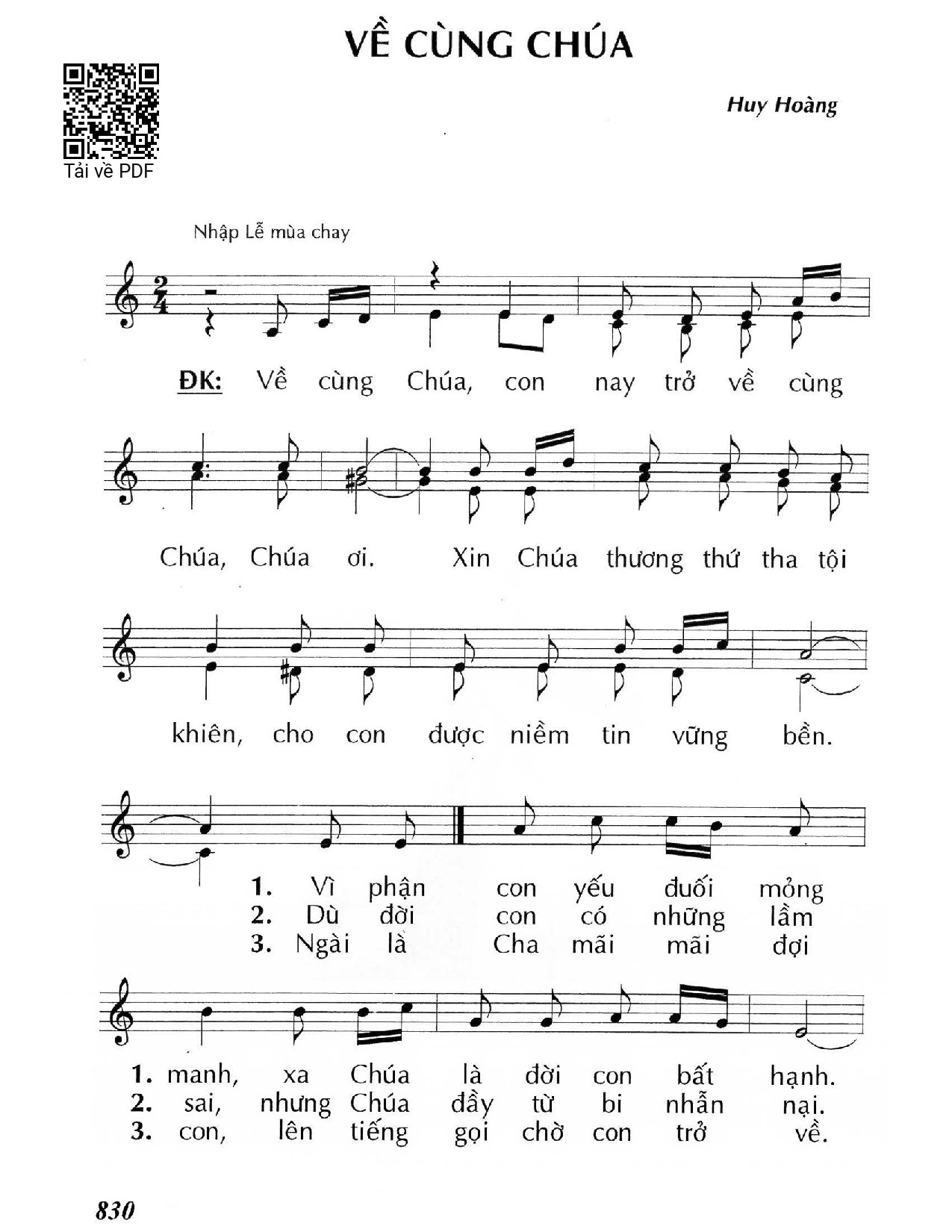 Trang 1 của Sheet nhạc PDF bài hát Về cùng Chúa - Huy Hoàng