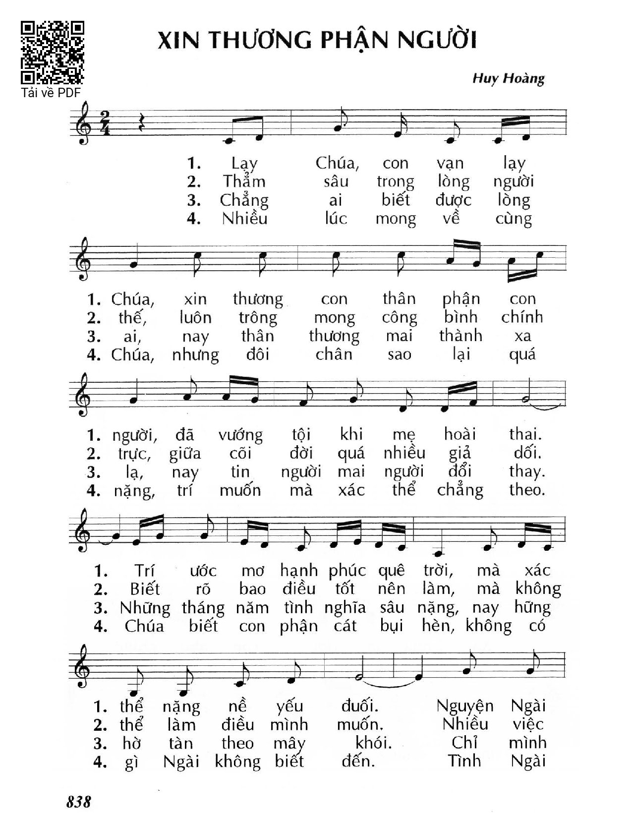 Trang 1 của Sheet nhạc PDF bài hát Xin thương phận người - Huy Hoàng