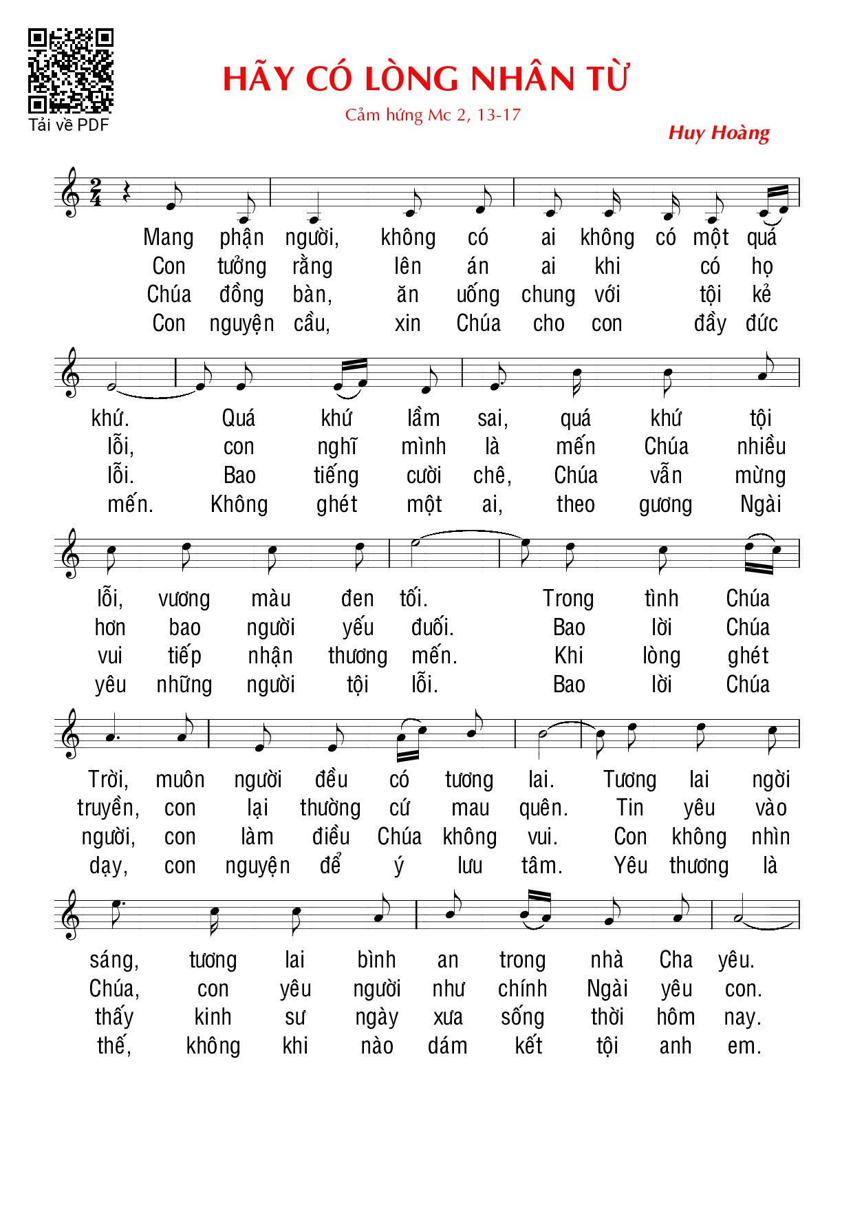 Sheet nhạc PDF bài Hãy có lòng nhân từ