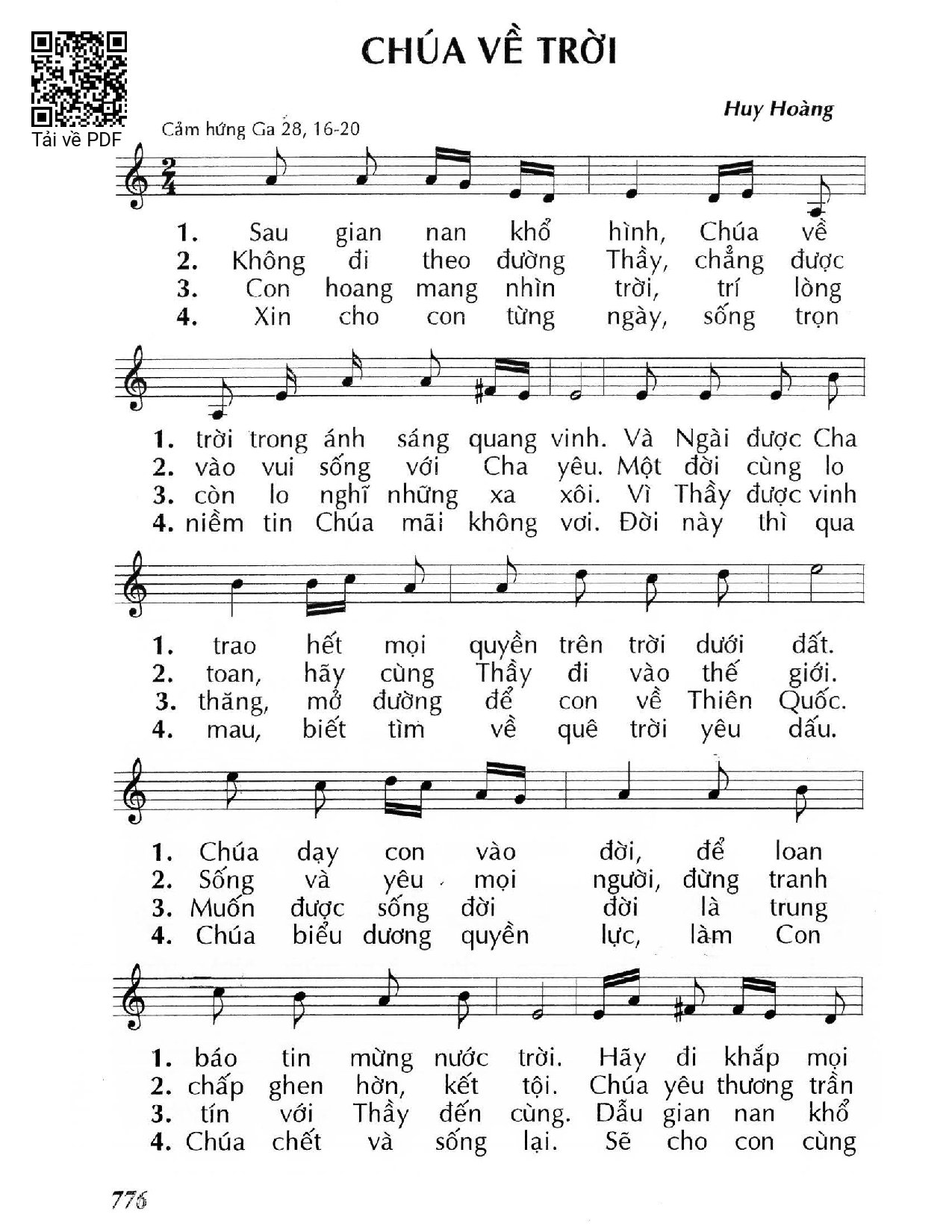 Trang 1 của Sheet nhạc PDF bài hát Chúa về trời (Ga. 28) - Huy Hoàng