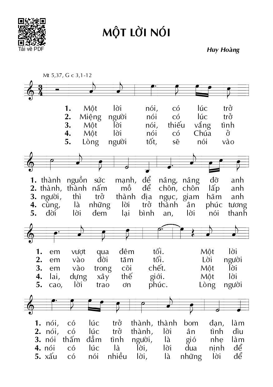 Sheet nhạc PDF bài Một lời nói (Mt. 5)
