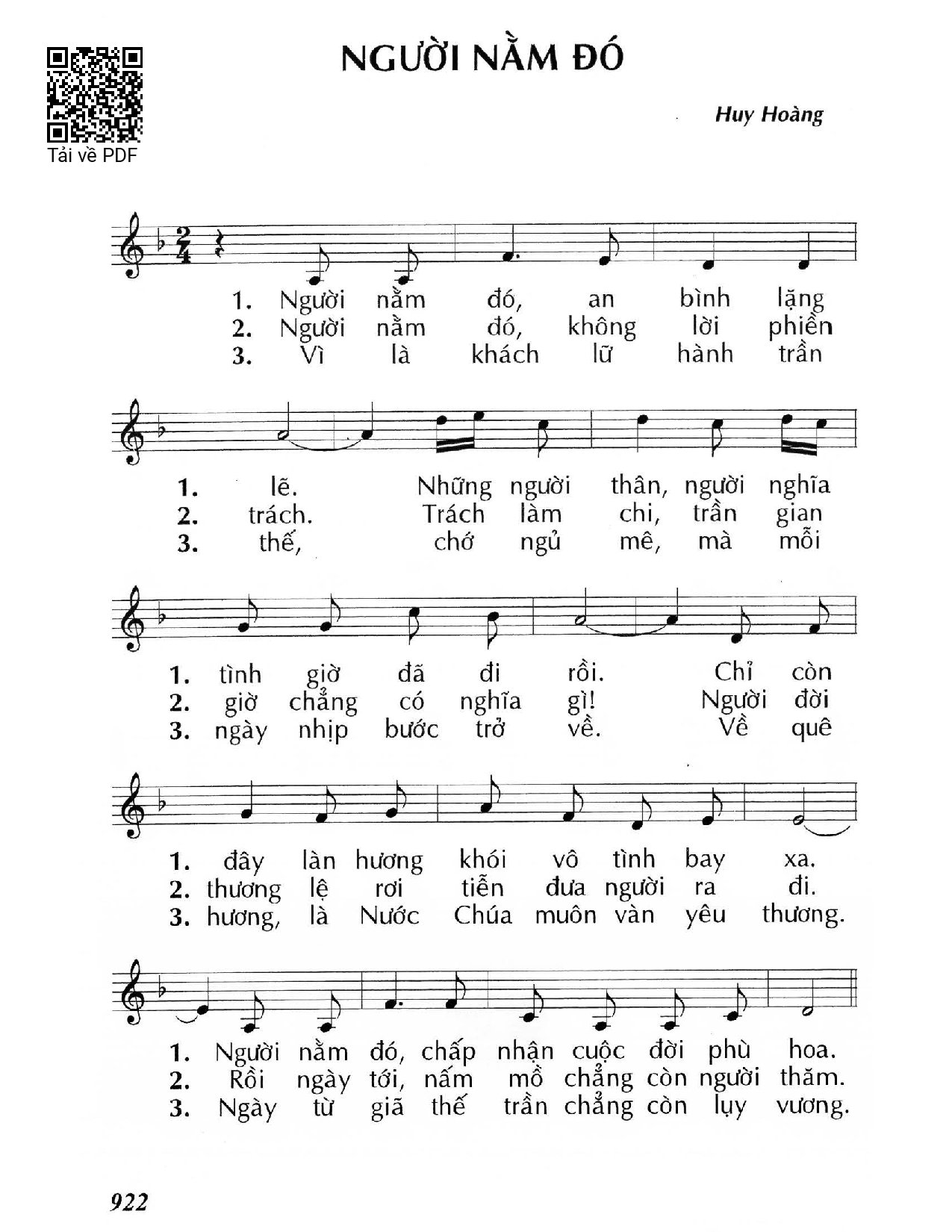 Trang 1 của Sheet nhạc PDF bài hát Người nằm đó - Huy Hoàng