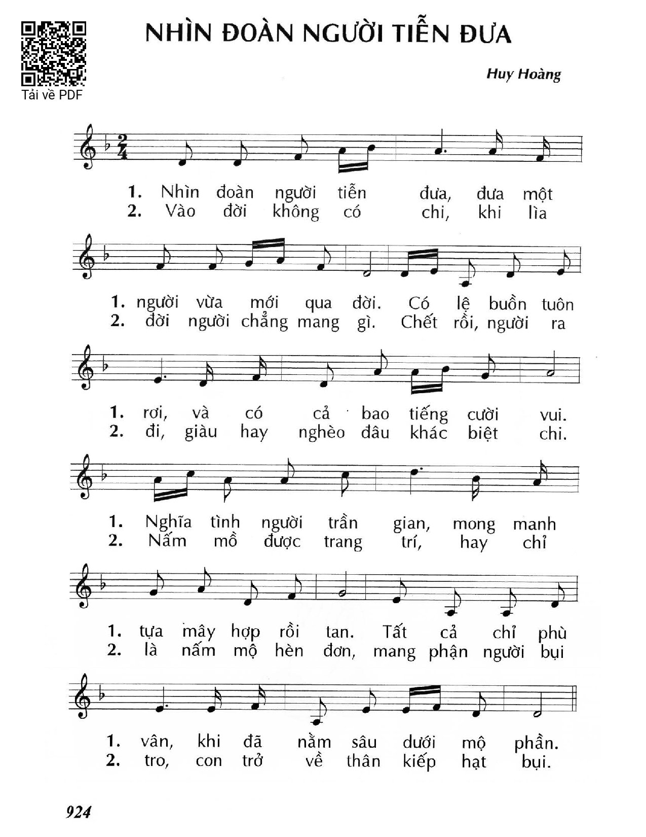 Sheet nhạc PDF bài Nhìn đoàn người tiễn đưa