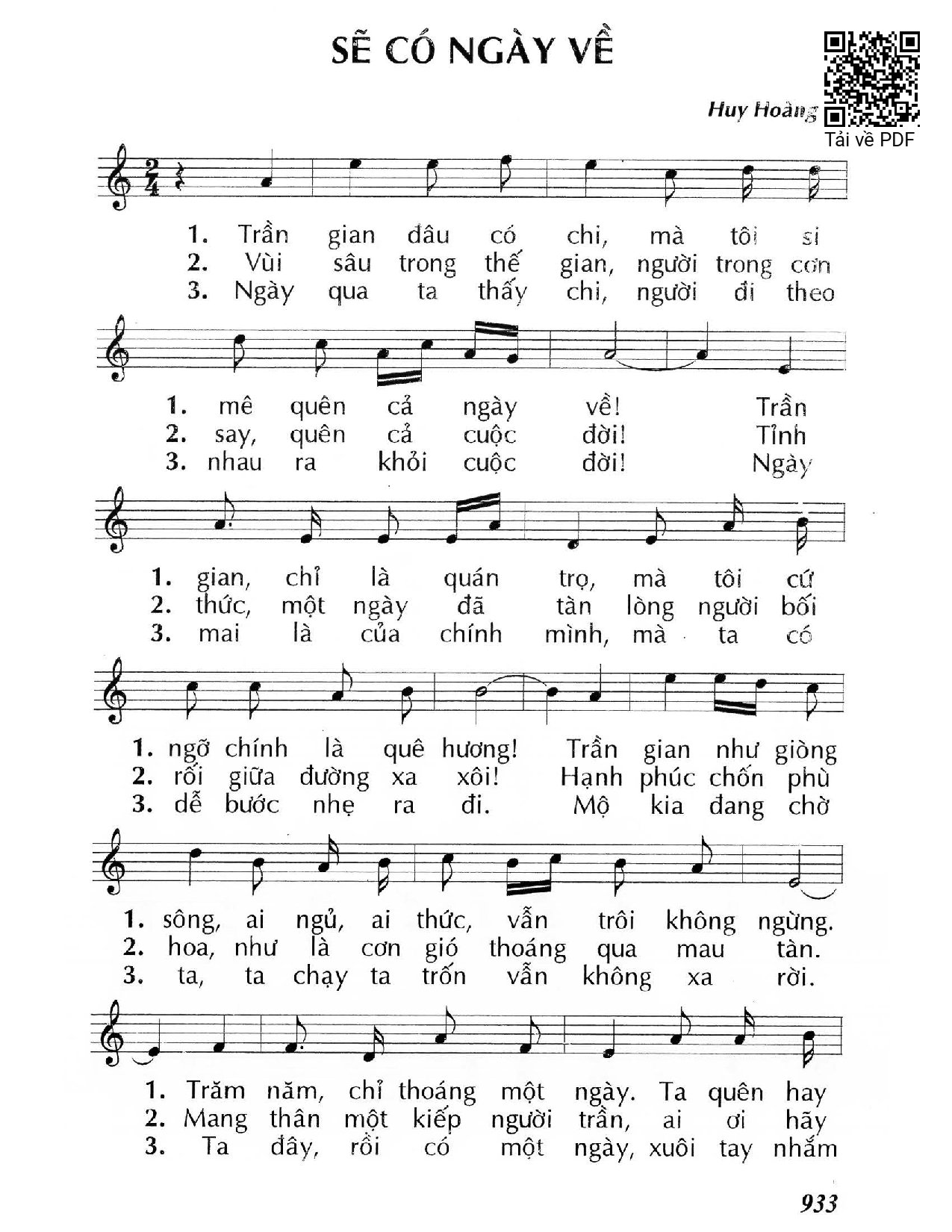 Trang 1 của Sheet nhạc PDF bài hát Sẽ có ngày về - Huy Hoàng
