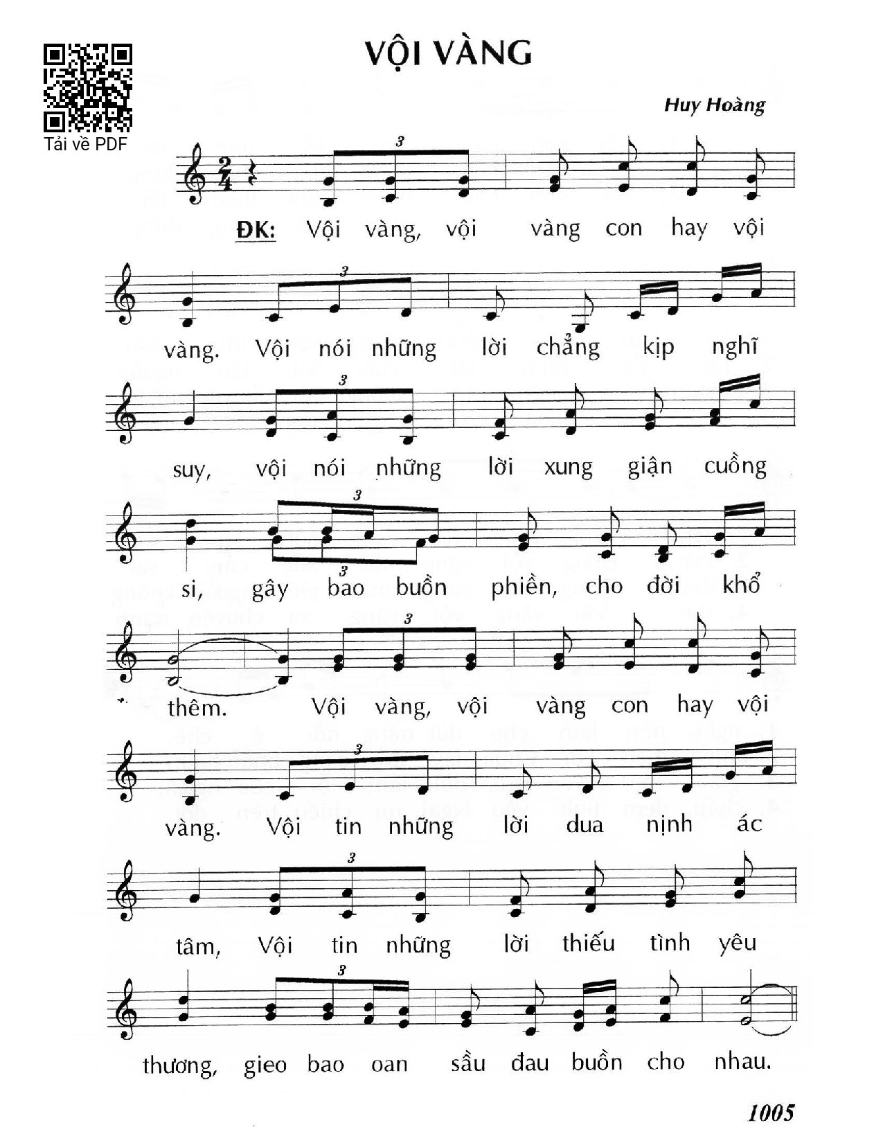 Trang 1 của Sheet nhạc PDF bài hát Vội vàng - Huy Hoàng