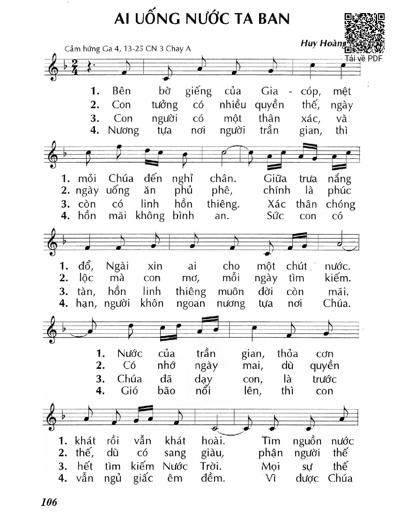 Sheet nhạc PDF bài Ai uống nước Ta ban (Ga 4, 13-25) – Chúa Nhật 3 Mùa Chay/A.