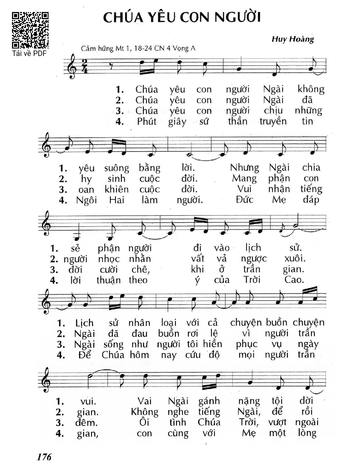 Sheet nhạc PDF bài Chúa yêu con người (Mt 1, 18-24) – Chúa Nhật 4 Mùa Vọng/A.