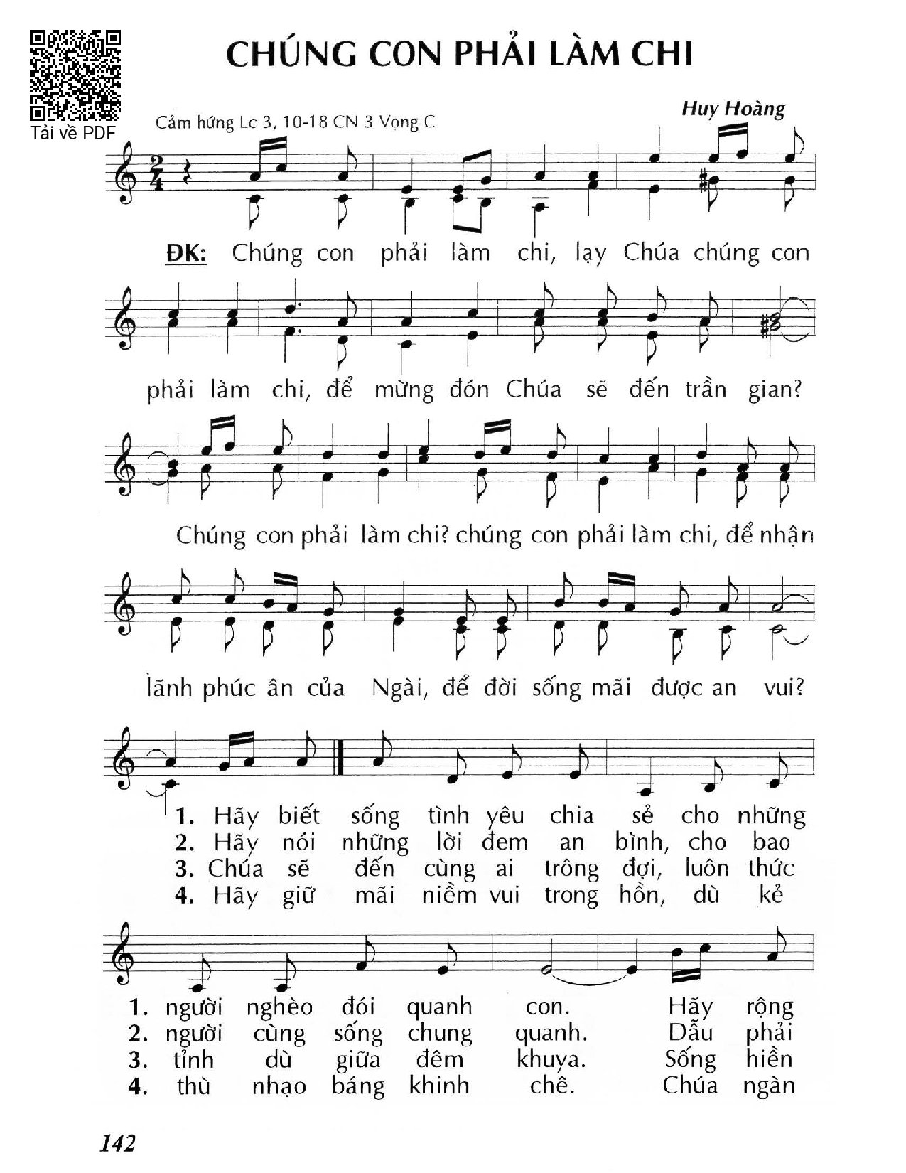 Sheet nhạc PDF bài Chúng con phải làm chi (Lc 3, 10-18) – Chúa Nhật 3 Mùa Vọng/C.