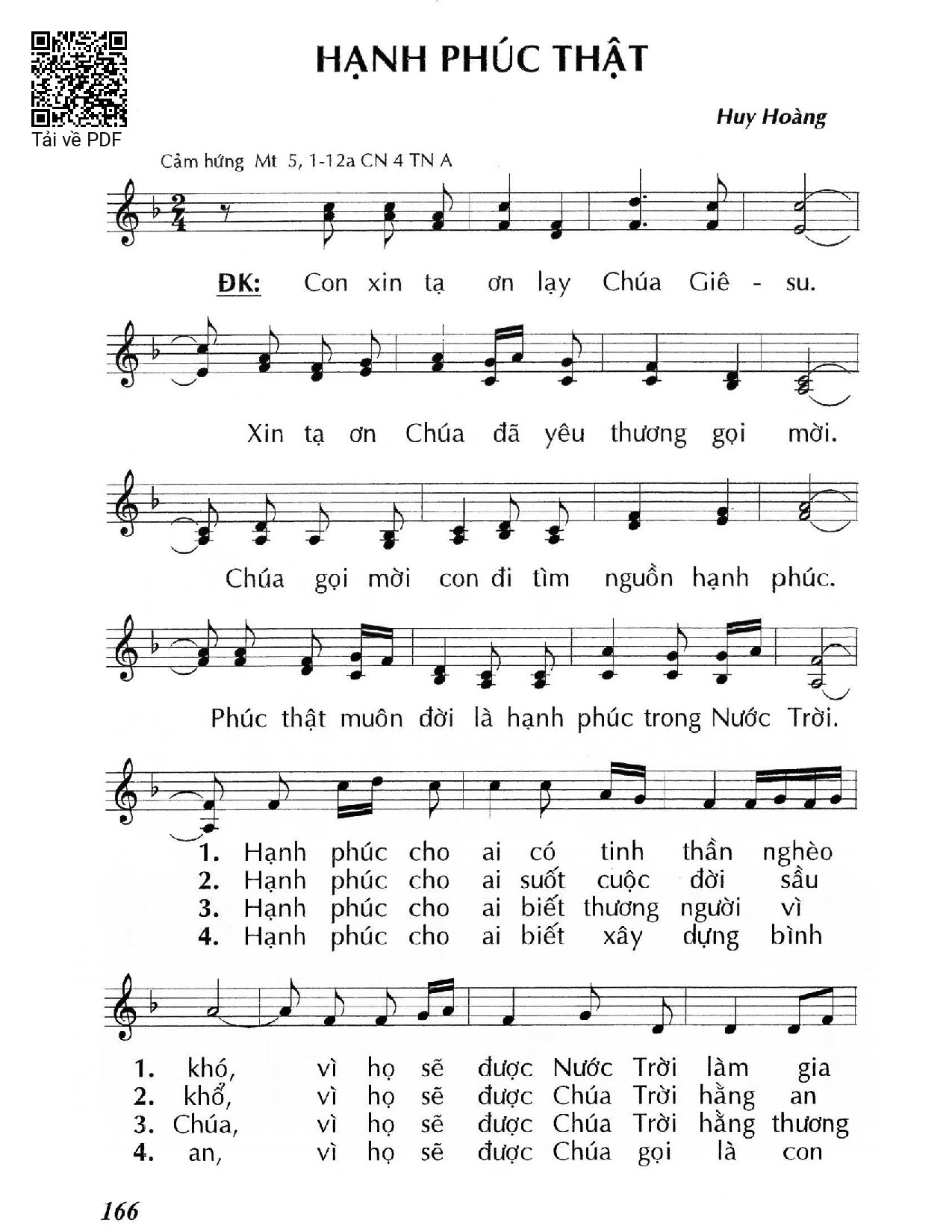 Sheet nhạc PDF bài Hạnh phúc thật Mt 5, 1-12a) – Chúa Nhật 4 Thường Niên/A.