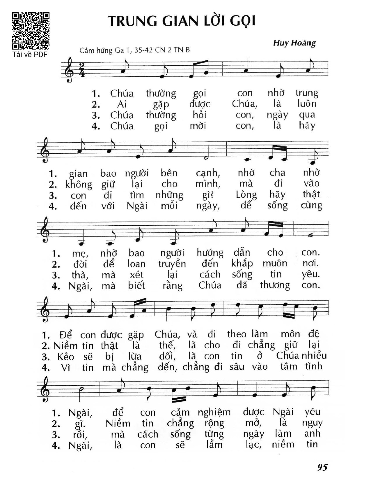 Sheet nhạc PDF bài Trung gian lời gọi (Ga 1, 35-42) – Chúa Nhật 2 Thường Niên/B.