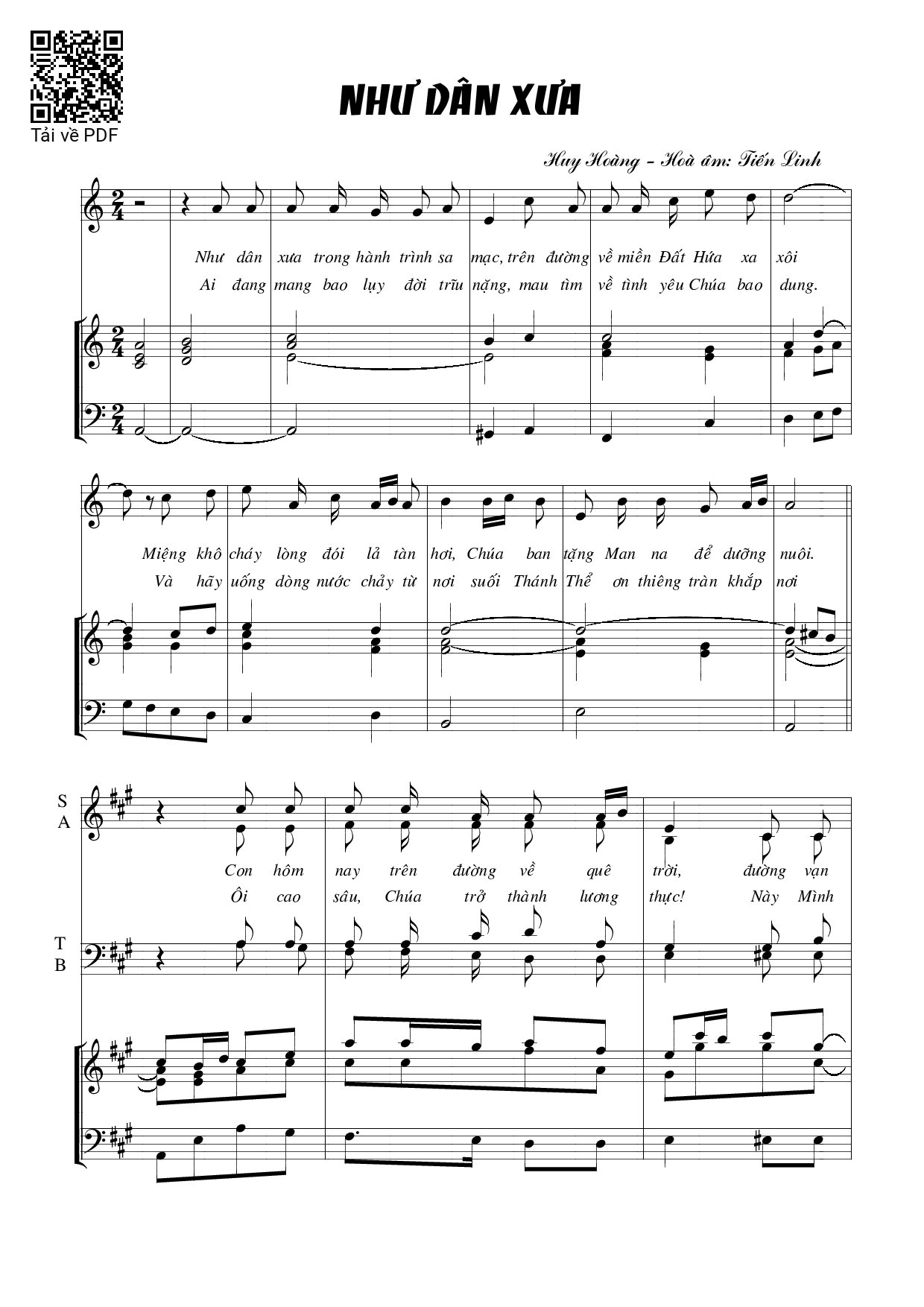 Sheet nhạc PDF bài Như dân xưa – Huy Hoàng