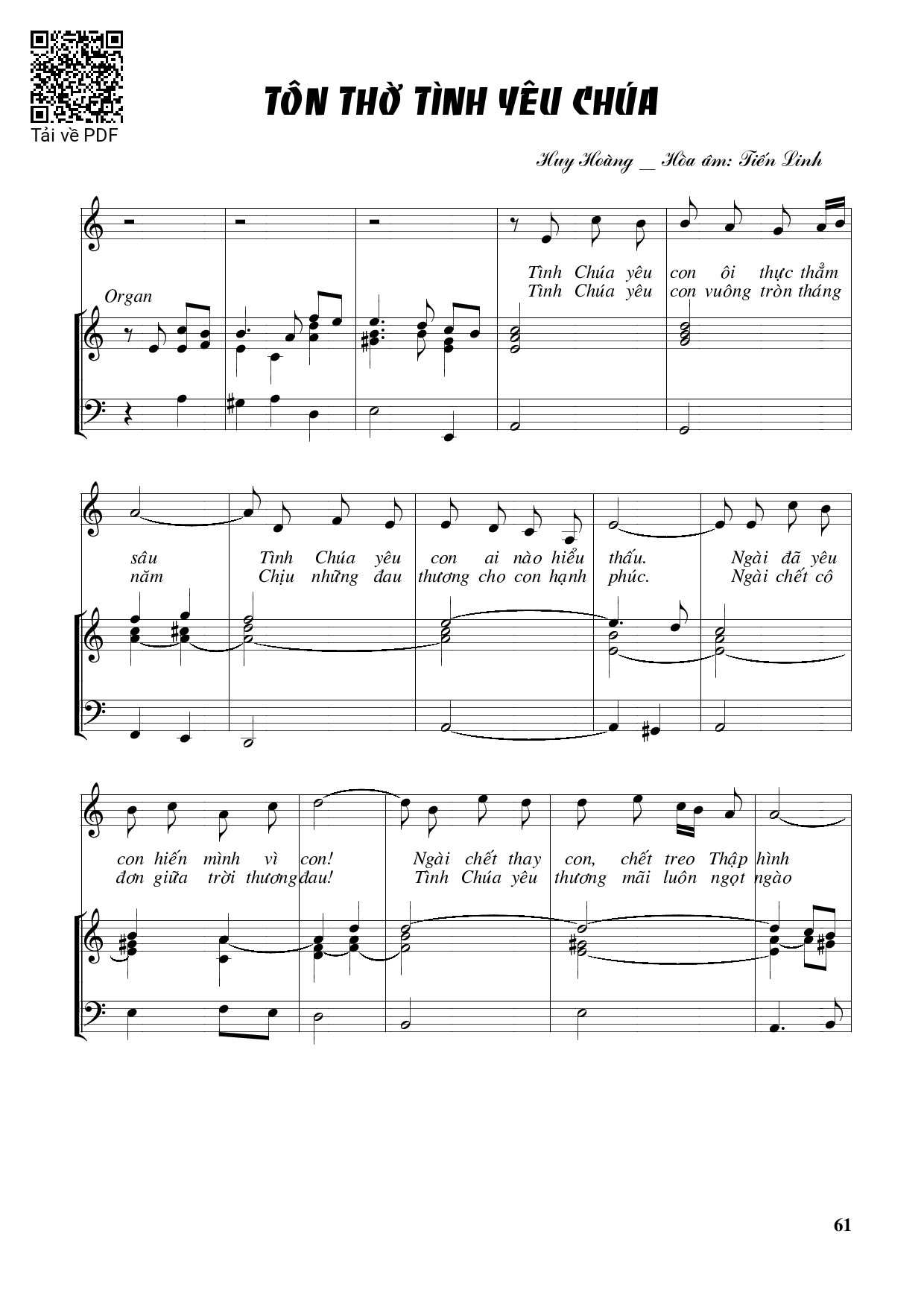 Sheet nhạc PDF bài Tôn thờ tình yêu Chúa – Huy Hoàng