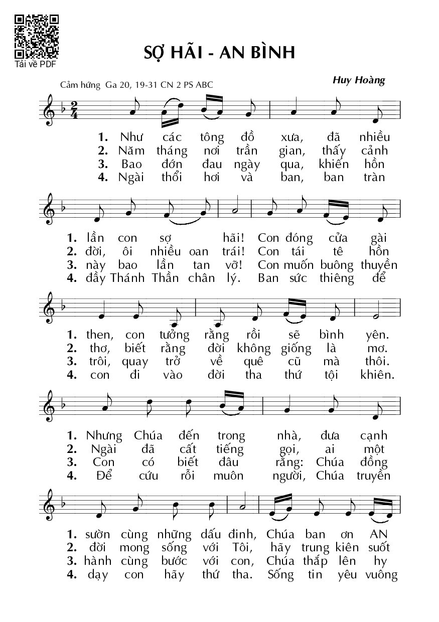 Sheet nhạc PDF bài Sợ hãi an bình – Huy Hoàng