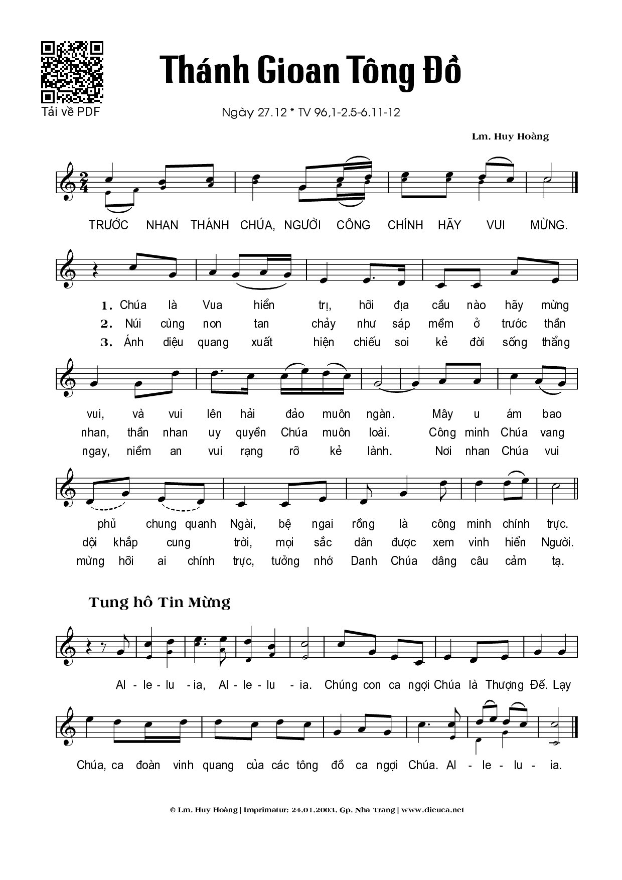 Sheet nhạc PDF bài Thánh Gioan Tông Đồ (27.12)